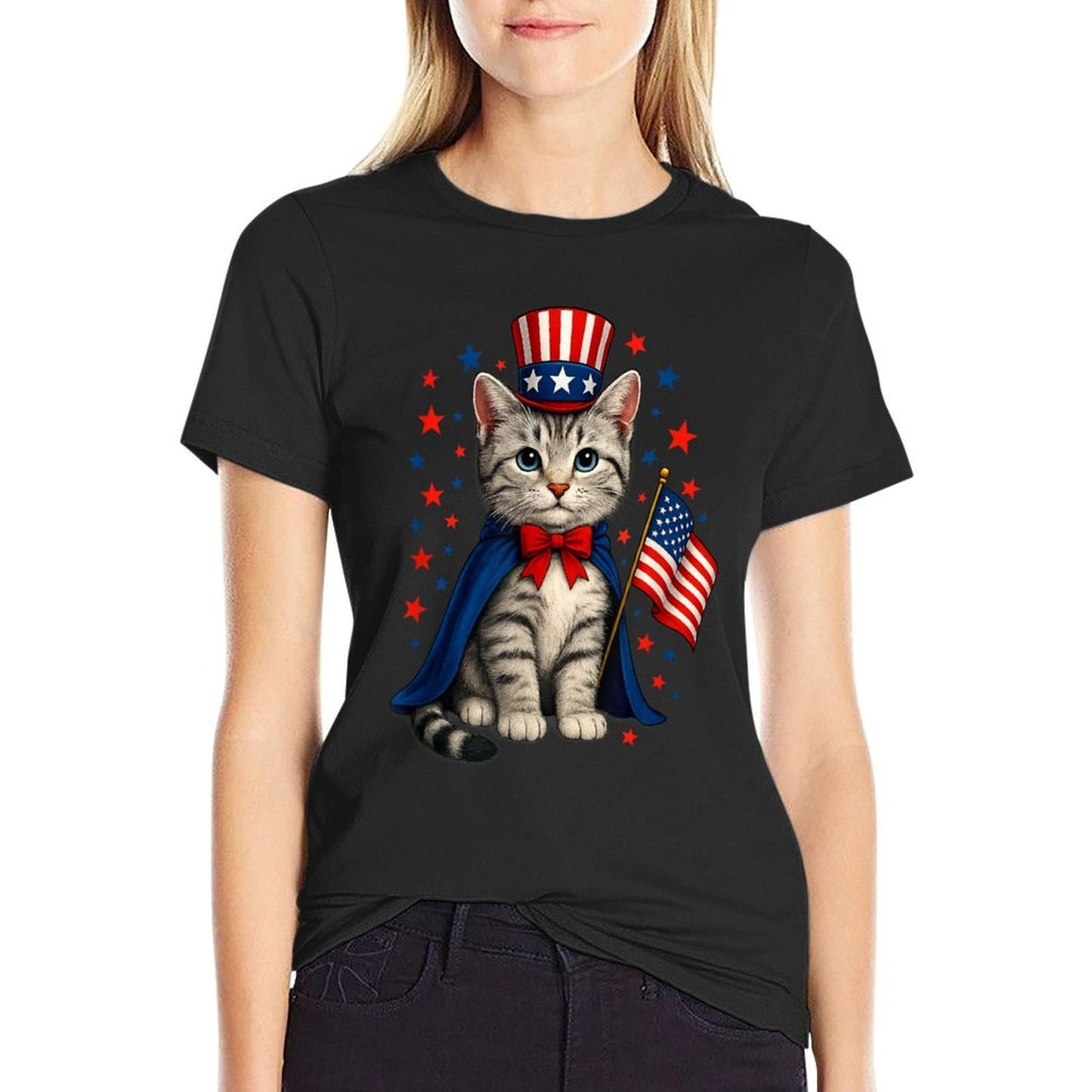 4th Of July Cat America Women Men Kids Funny Patriotic Cat  Relaxed-fit T-Shirt