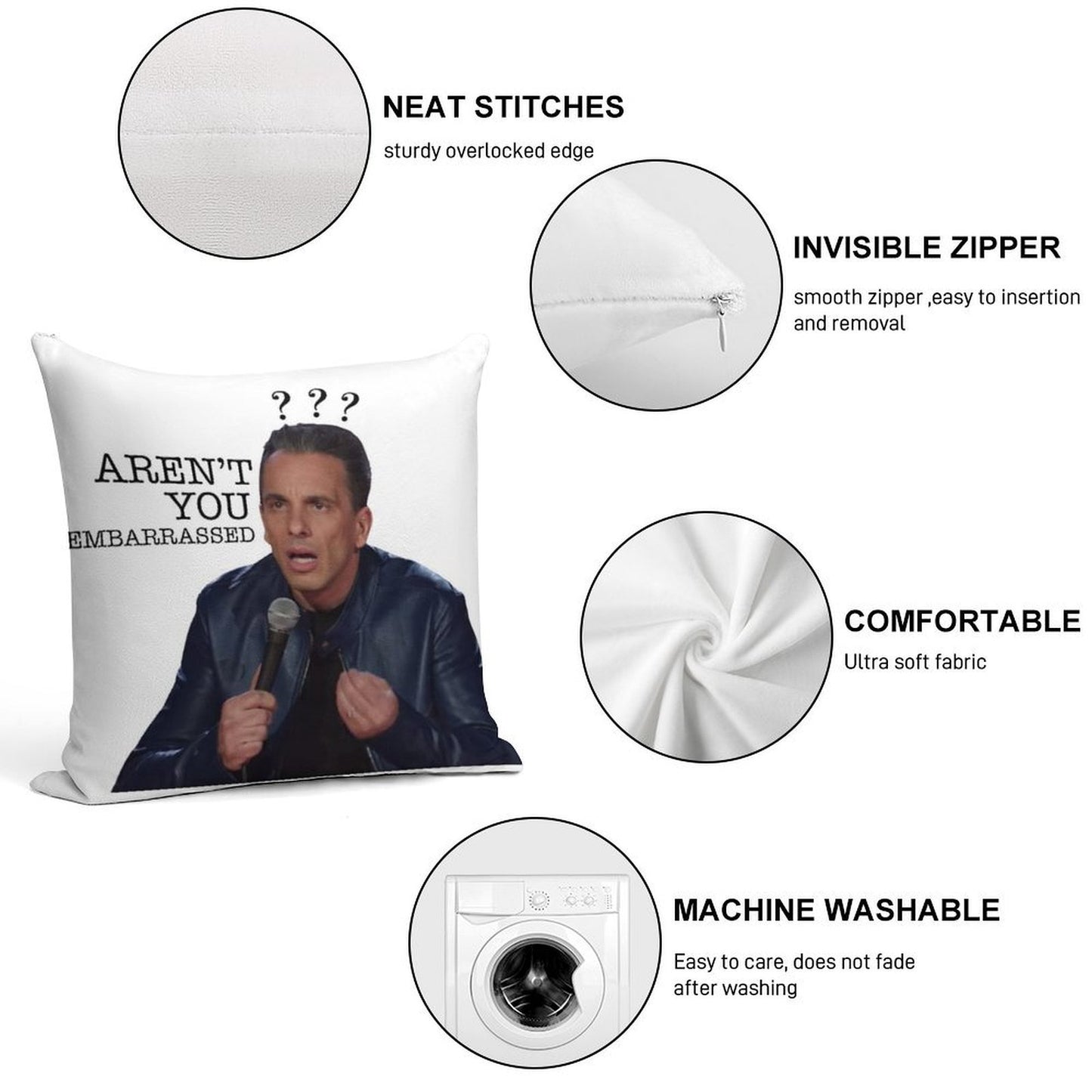 Sebastian Maniscalco Aren't You Embarrassed Soft Short Plush Fabric Throw Pillow