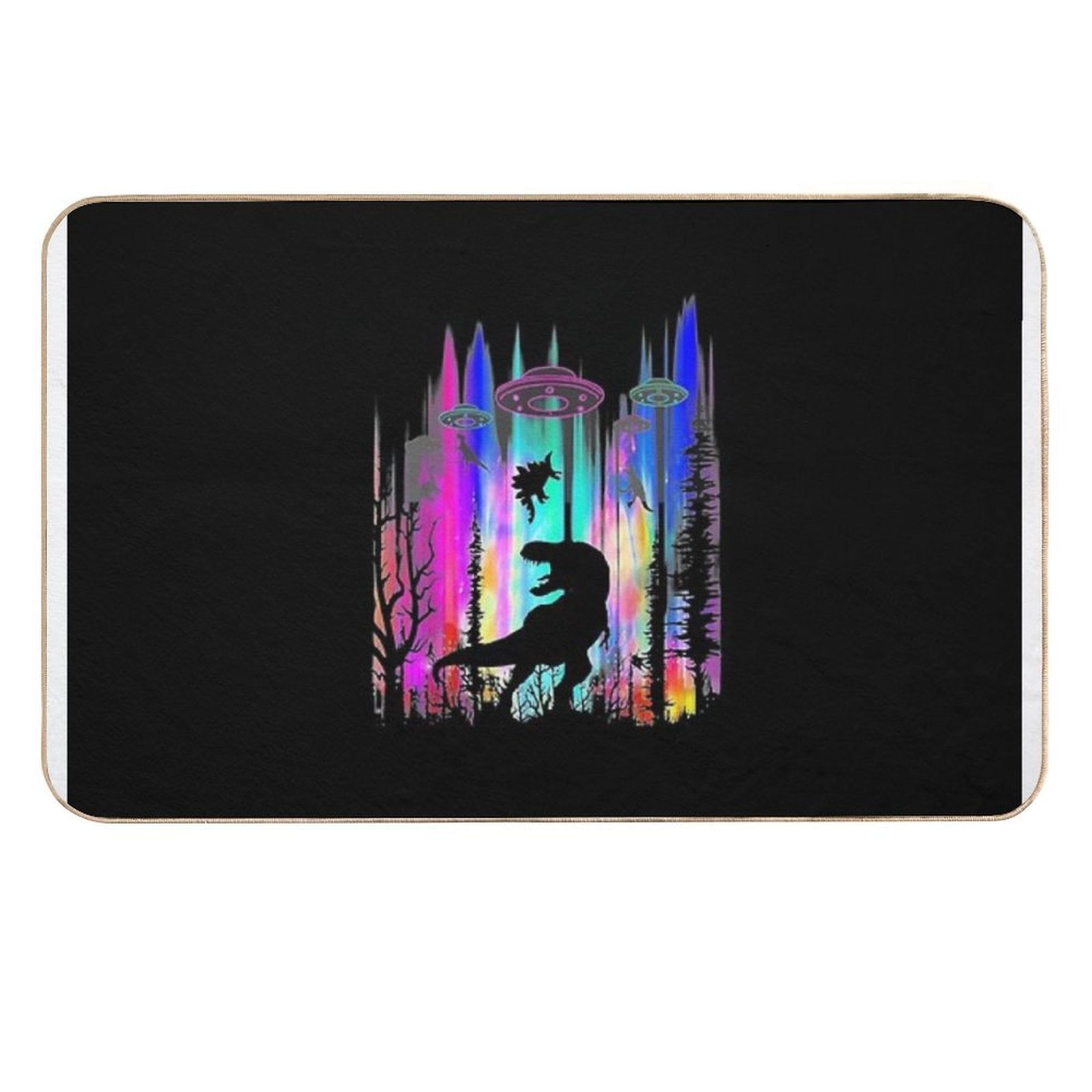 Alien UFO T-Rex Abduction Colorful Forest  Multi-Purpose Bath Mat