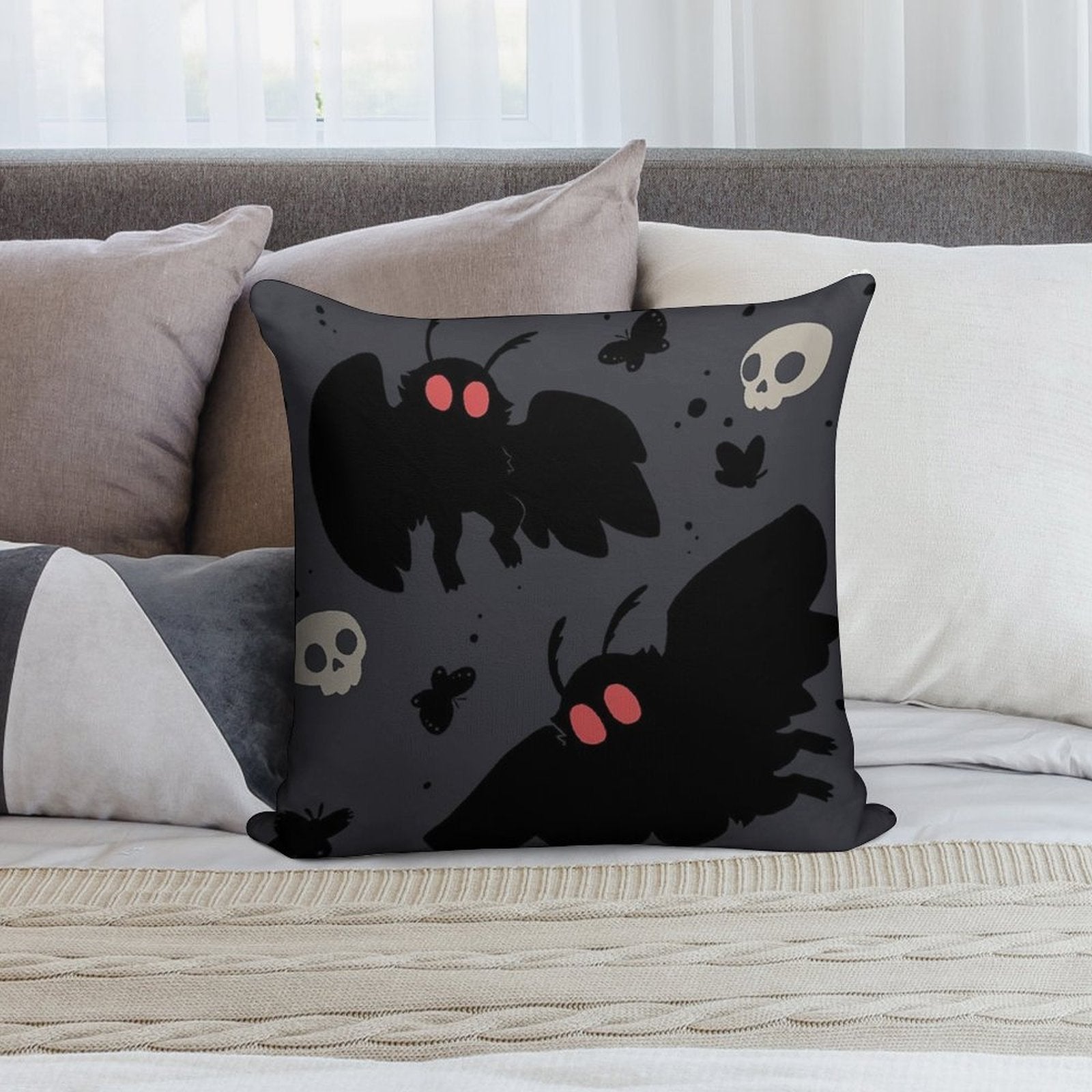 Mothman - Night Grey Soft Easy Maintenance Throw Pillow