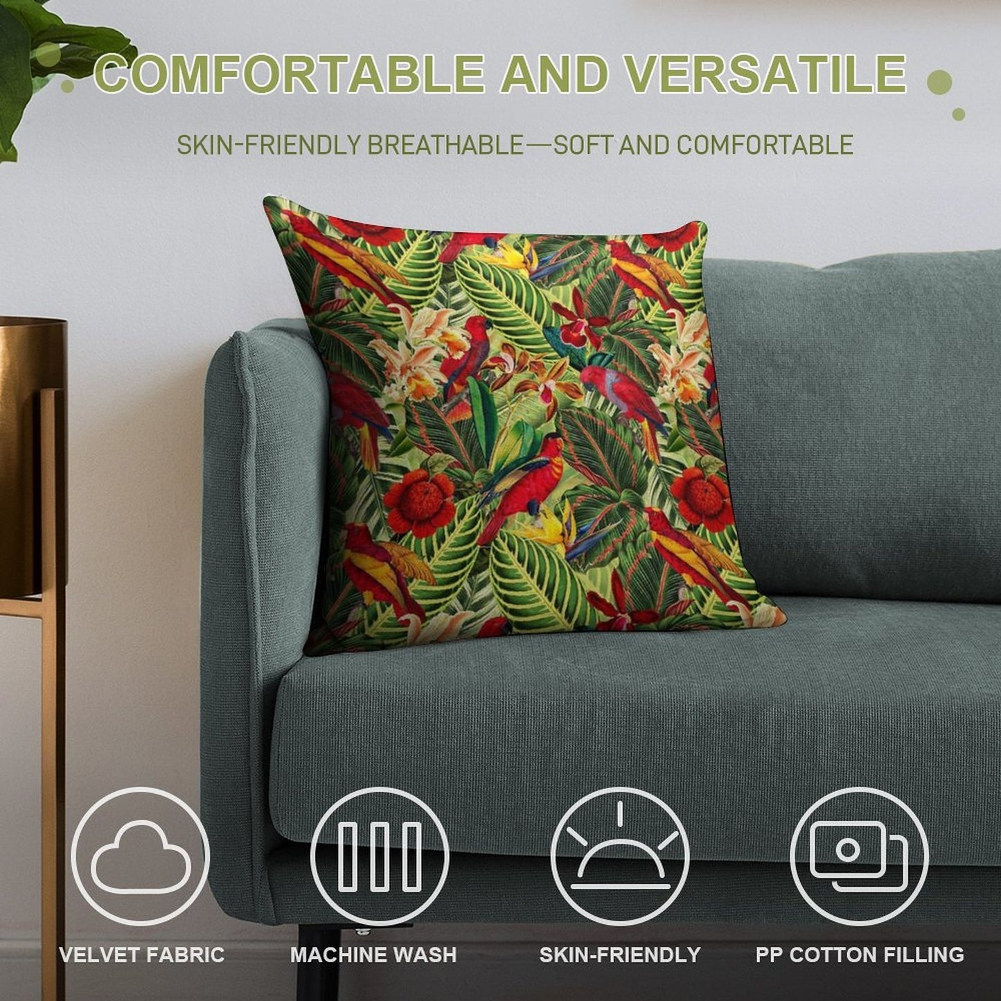 Vintage Tropical Bird Jungle Botanical Night Botanical Garden Nightgarden Soft Luxury Feel Throw Pillow