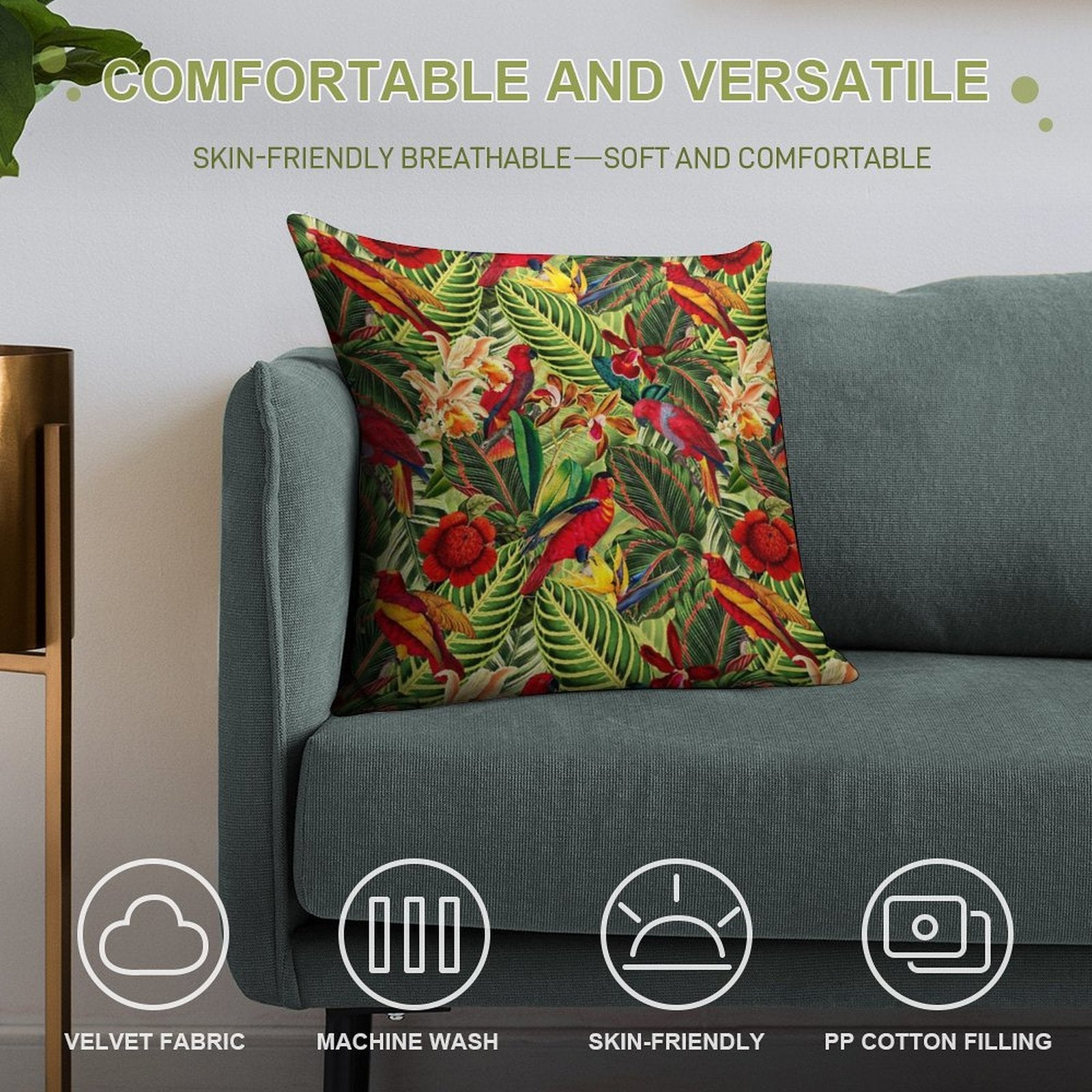 Vintage Tropical Bird Jungle Botanical Night Botanical Garden Nightgarden Soft Luxury Feel Throw Pillow