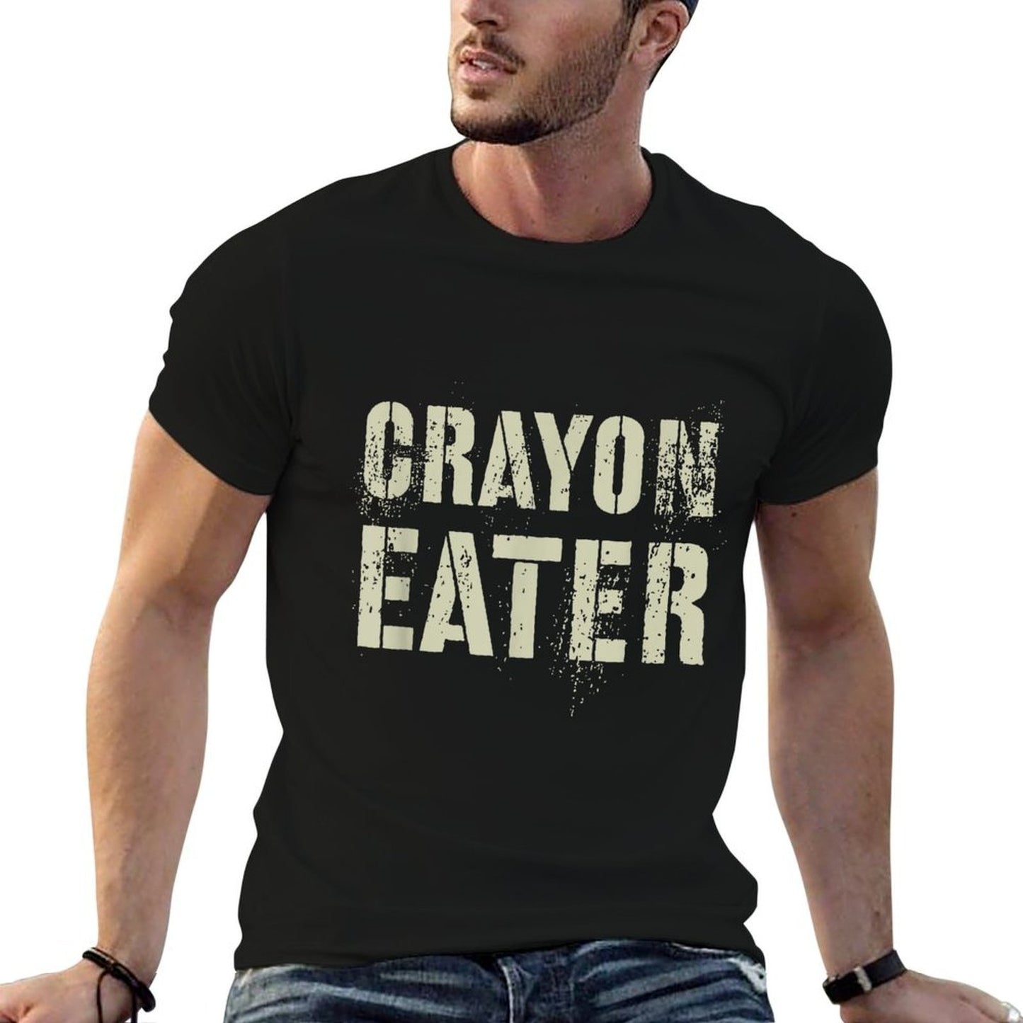 Sarcastic Soldier I Eat Stereotyping Humor Funny CRAYON EATER Proud Military Dad Officer Corp Joke Ribbed Collar T-Shirt