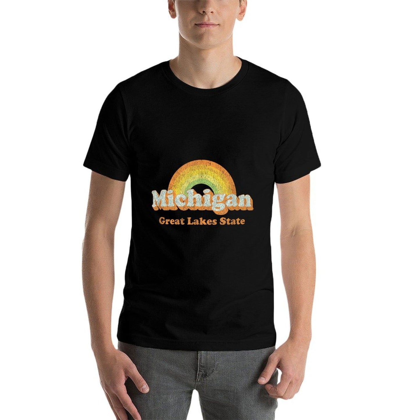 Retro Michigan T Vintage 70s Rainbow Design  Cotton T-Shirt