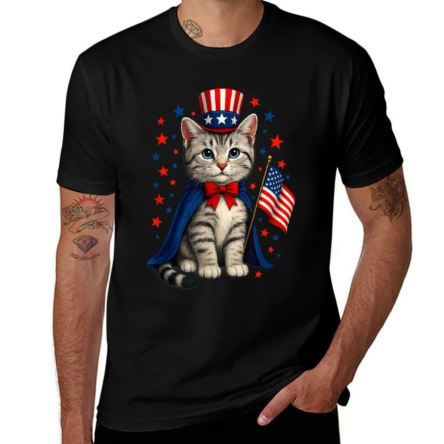 4th Of July Cat America Women Men Kids Funny Patriotic Cat  Relaxed-fit T-Shirt