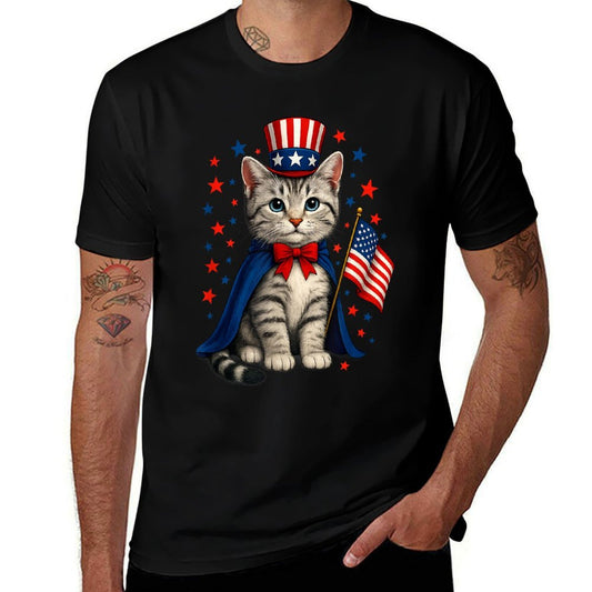 4th Of July Cat America Women Men Kids Funny Patriotic Cat  Relaxed-fit T-Shirt