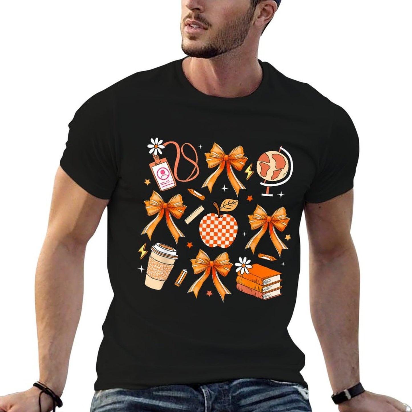 Retro Coquette Bow Teacher Fall Autumn Thanksgiving  Relaxed-fit T-Shirt