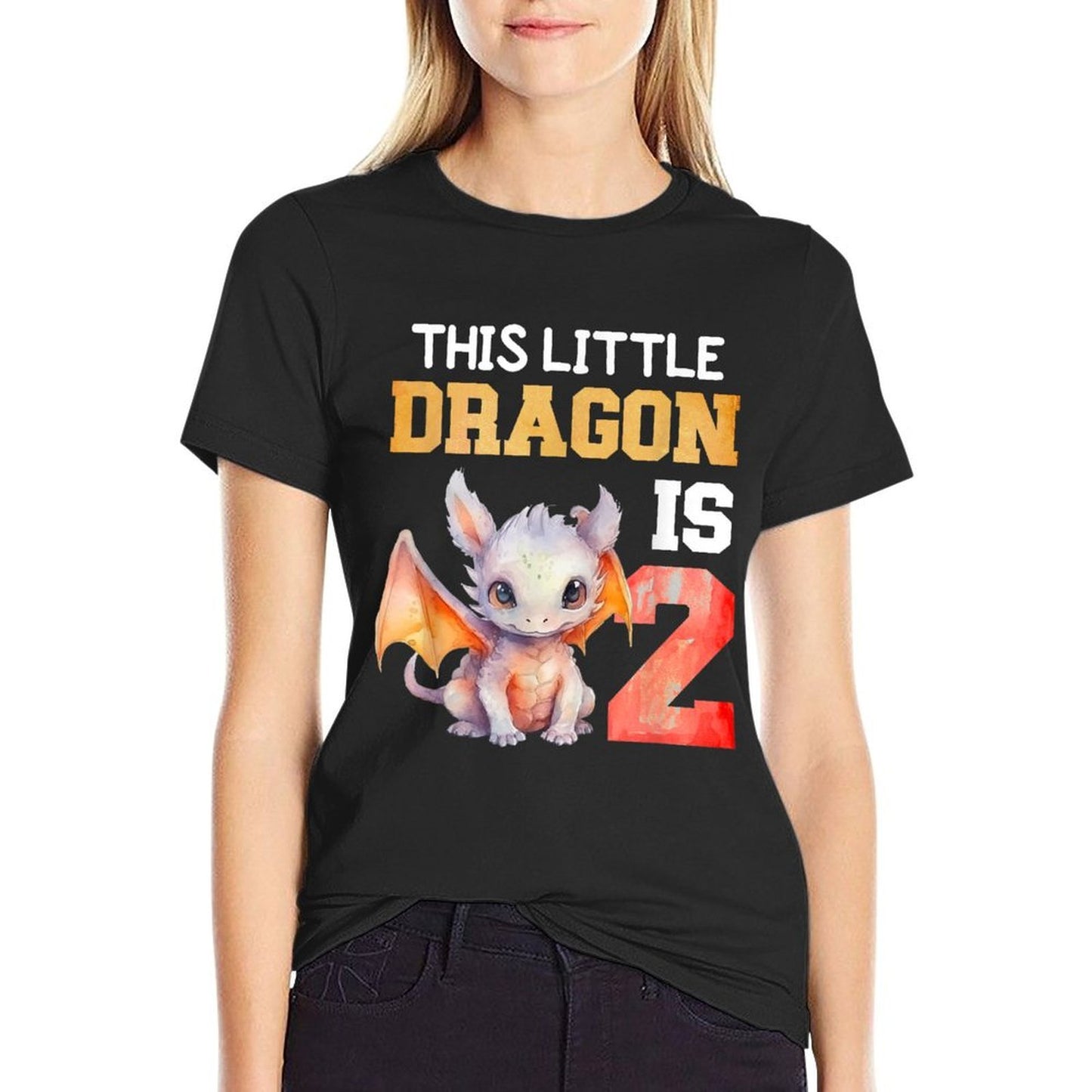 This Little Dragon Is 2 Year Old Birthday Dragon 2nd Girl Fade-proof Color T-Shirt