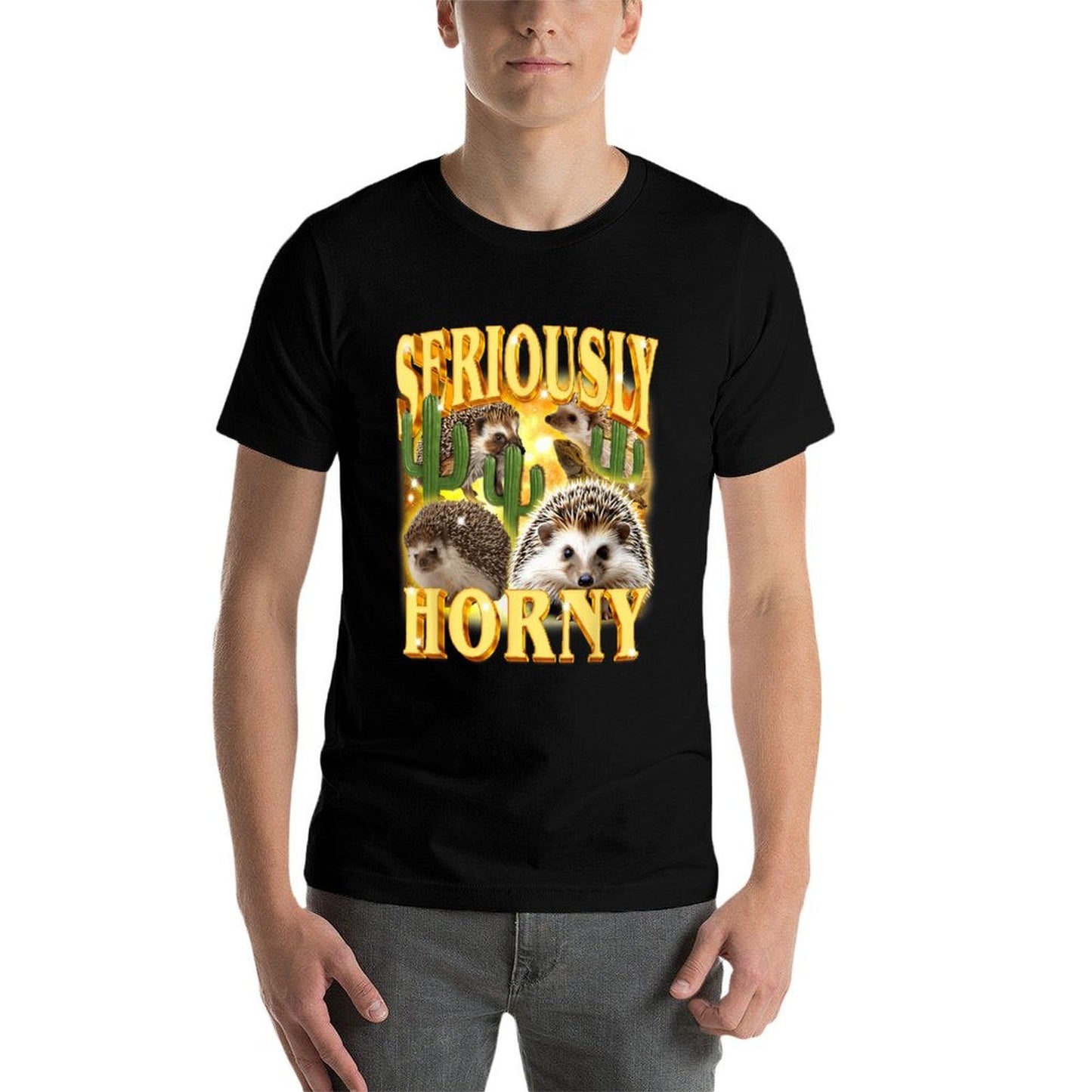 Seriously Horny Funny Offensive Retro Bootleg 90s Graphic Slim-fit Cut T-Shirt