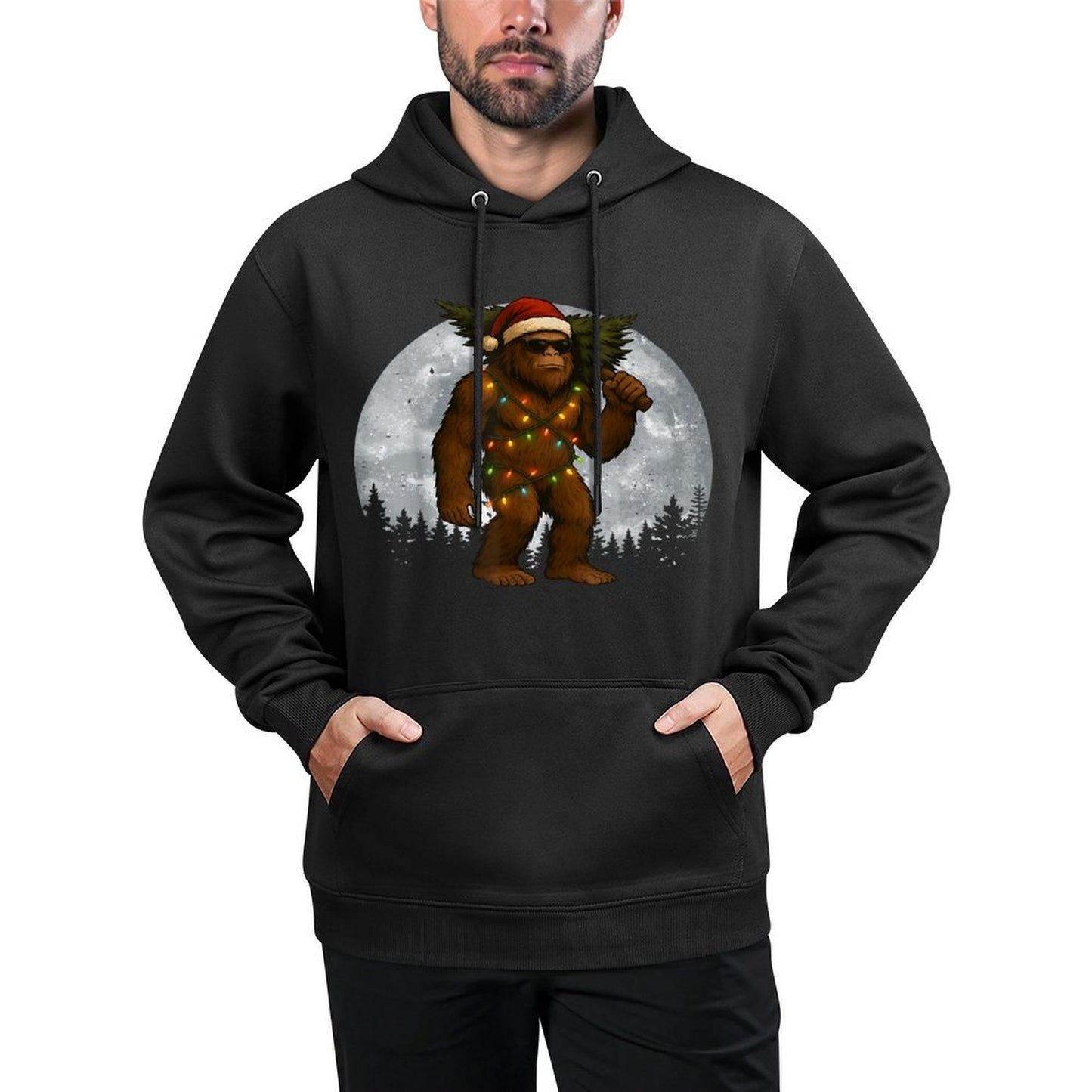 Santa Bigfoot Christmas Lights Funny Sasquatch Believe Versatile Streetwear Hoodie
