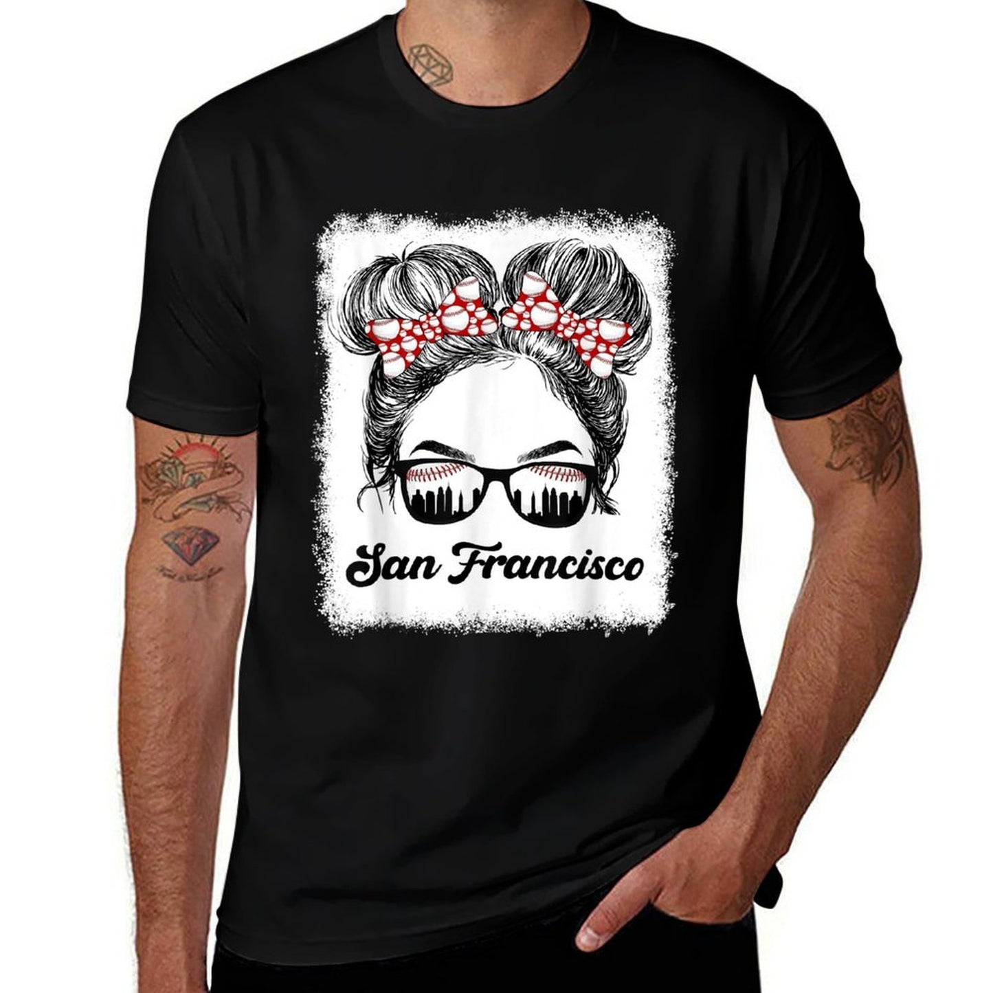San Francisco Retro Baseball Messy Bun Girl Met At Game Day Stretchy T-Shirt