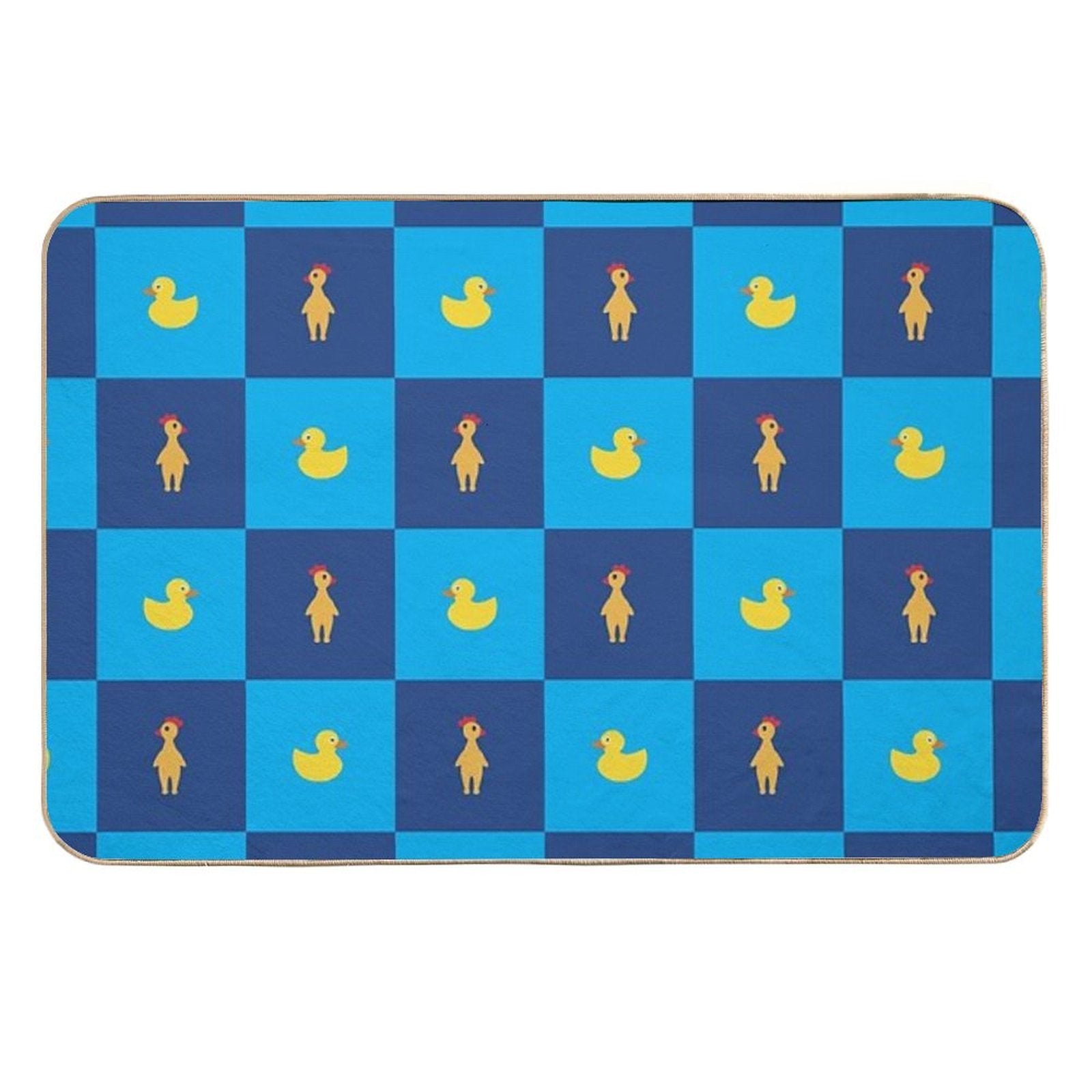 Rubber Chicken And Rubber Duck Blue Checkers Pattern  Dirt-Trapping Bath Mat