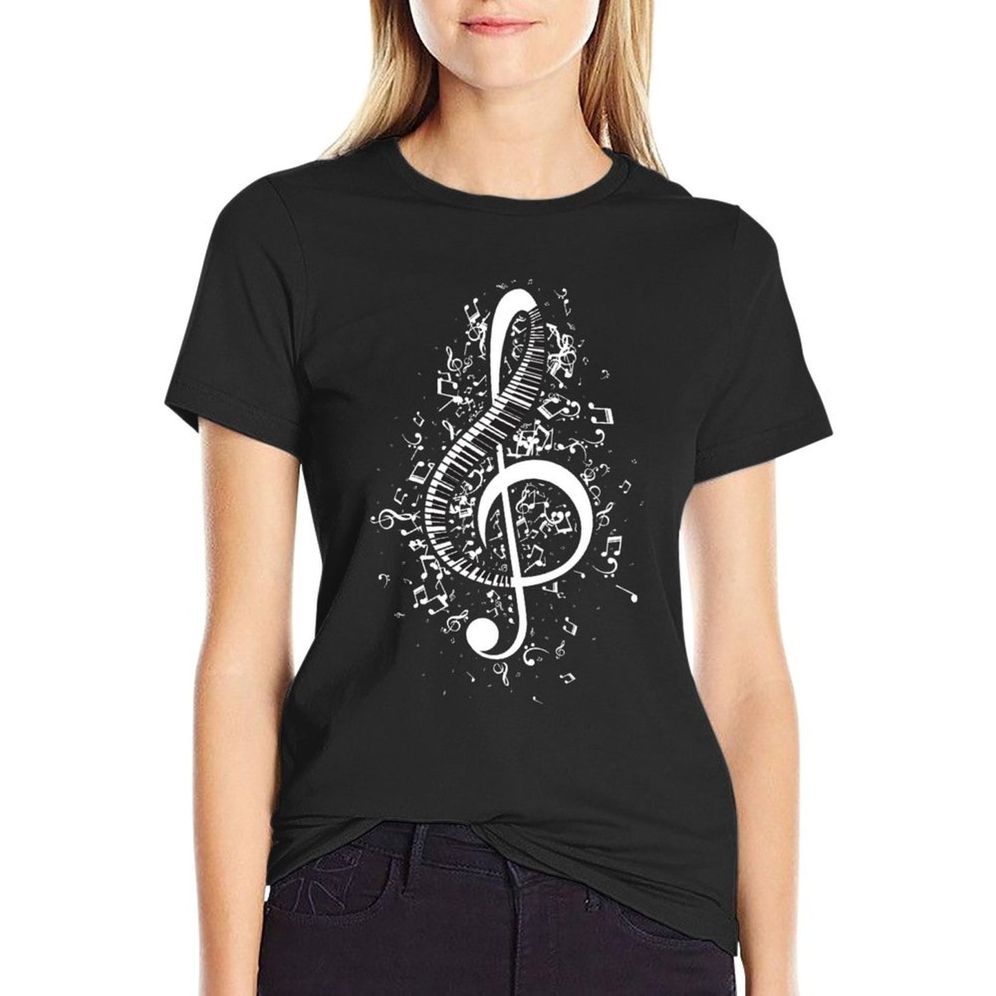 Treble Clef Keys - Piano Player Pianist Classical Music Polyester Blend T-Shirt