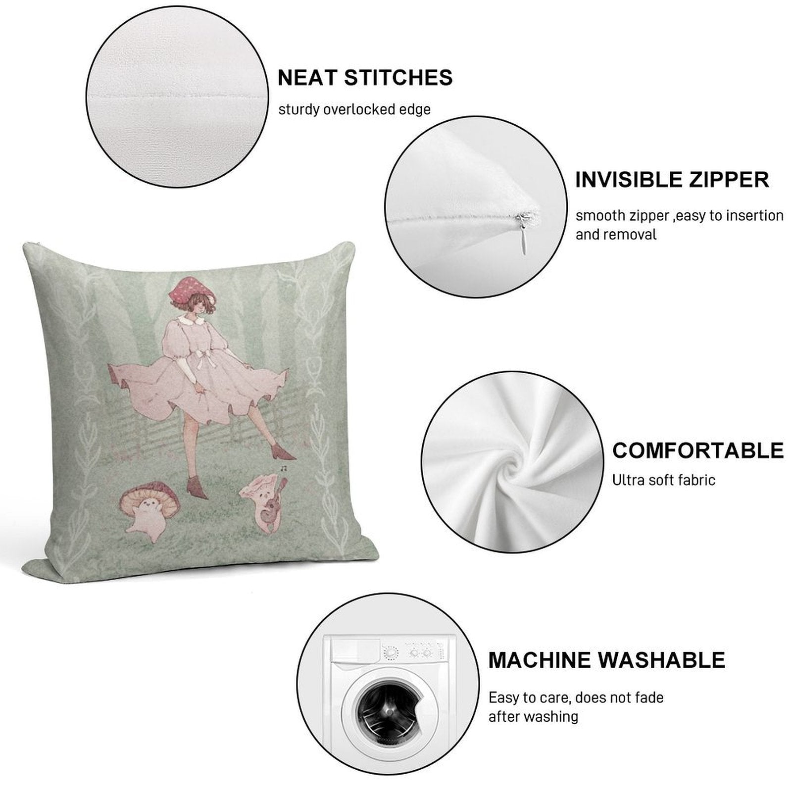 Dancing Mushrooms Soft Multiple Sizes Throw Pillow