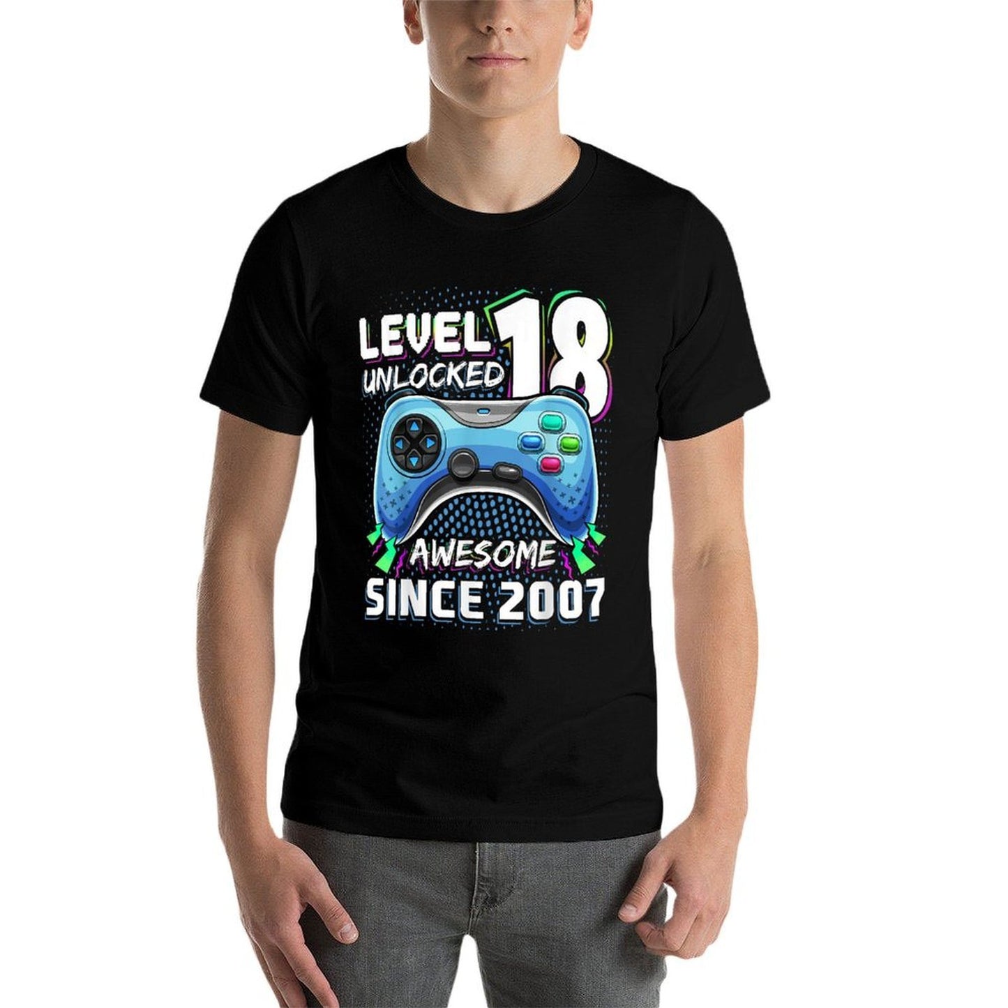 18th Birthday Boy Level 18 Gamer 18 Year Video Game Party Ribbed Collar T-Shirt