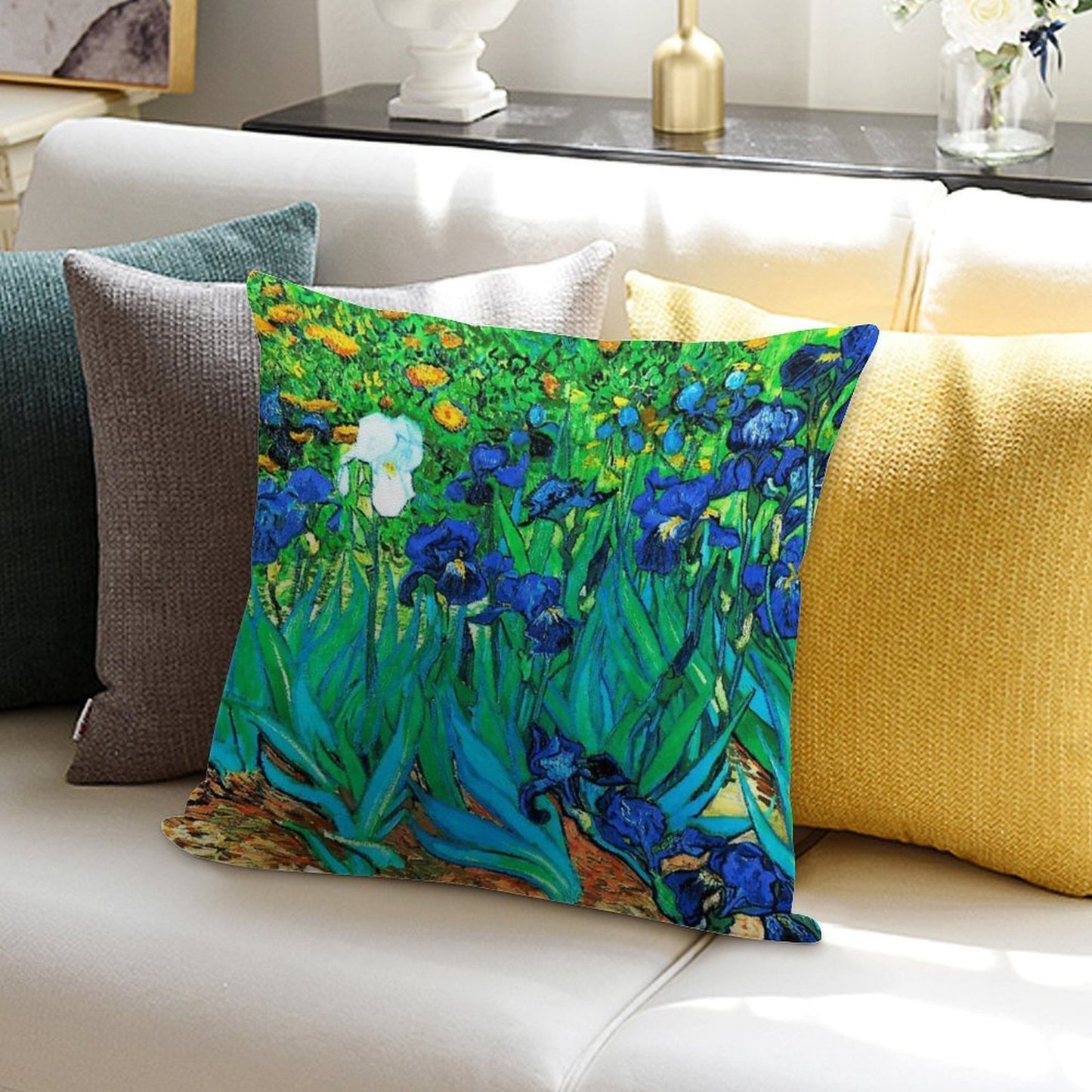 Van Gogh Garden Irises HDR Soft Ultra-Soft Texture Throw Pillow