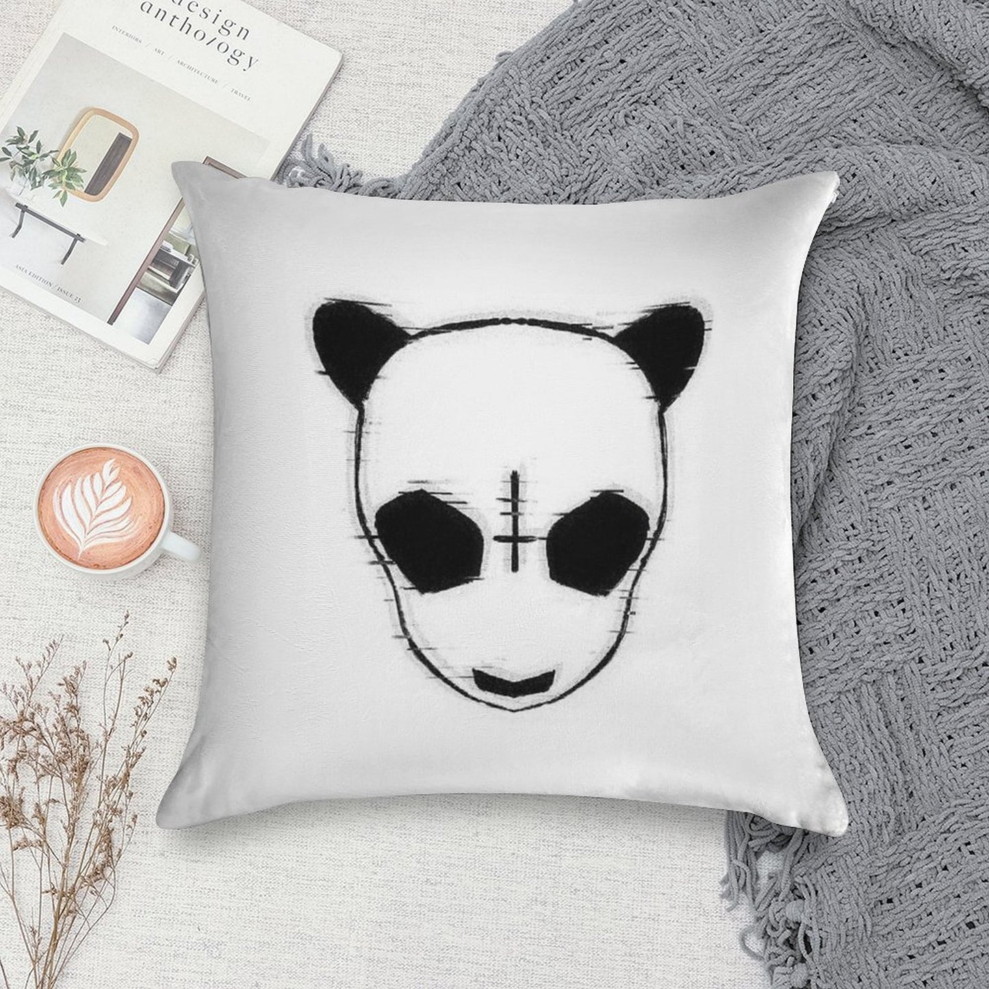 Cro Rapper Mask, Glitch Effect, Blackwhite, Transparent Soft Luxury Feel Throw Pillow