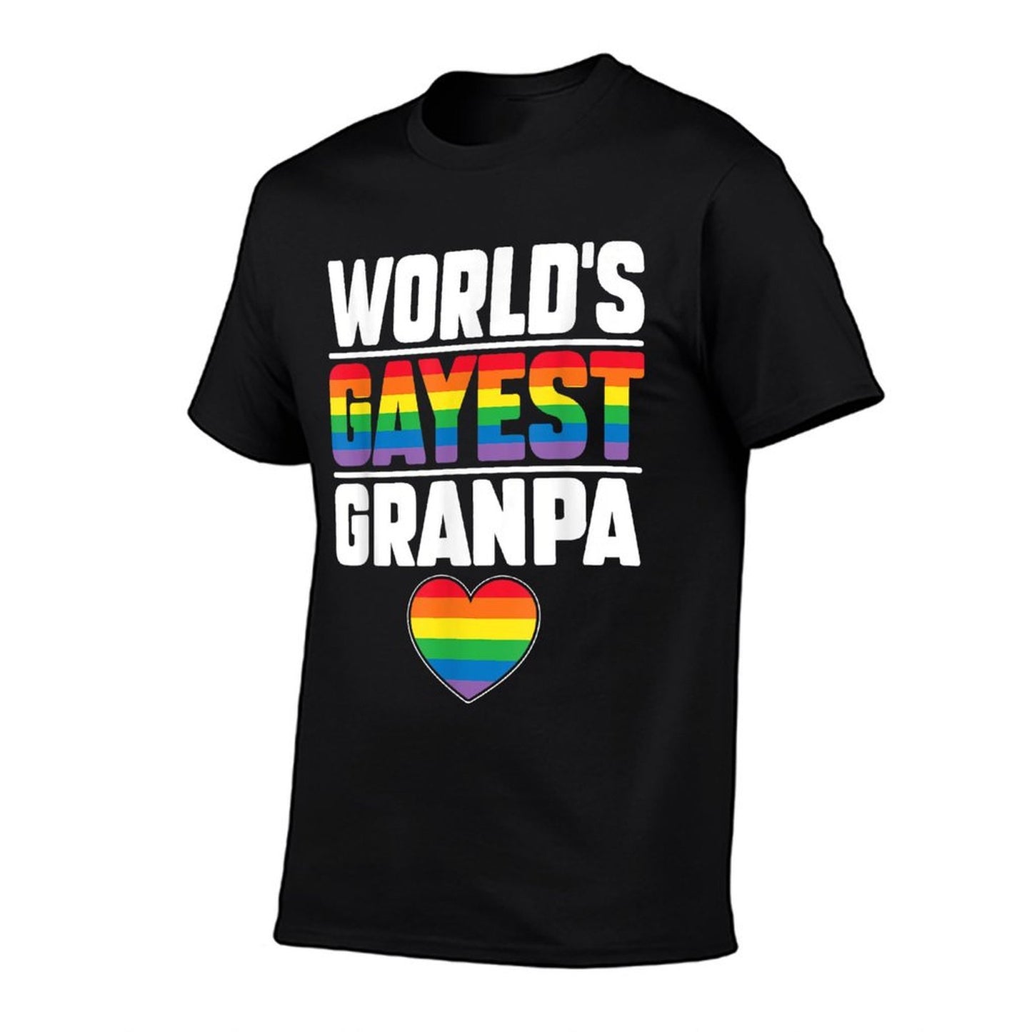 Worlds Gayest Grandpa Funny Gay Pride LGBT Grandfather Pride Ribbed Collar T-Shirt