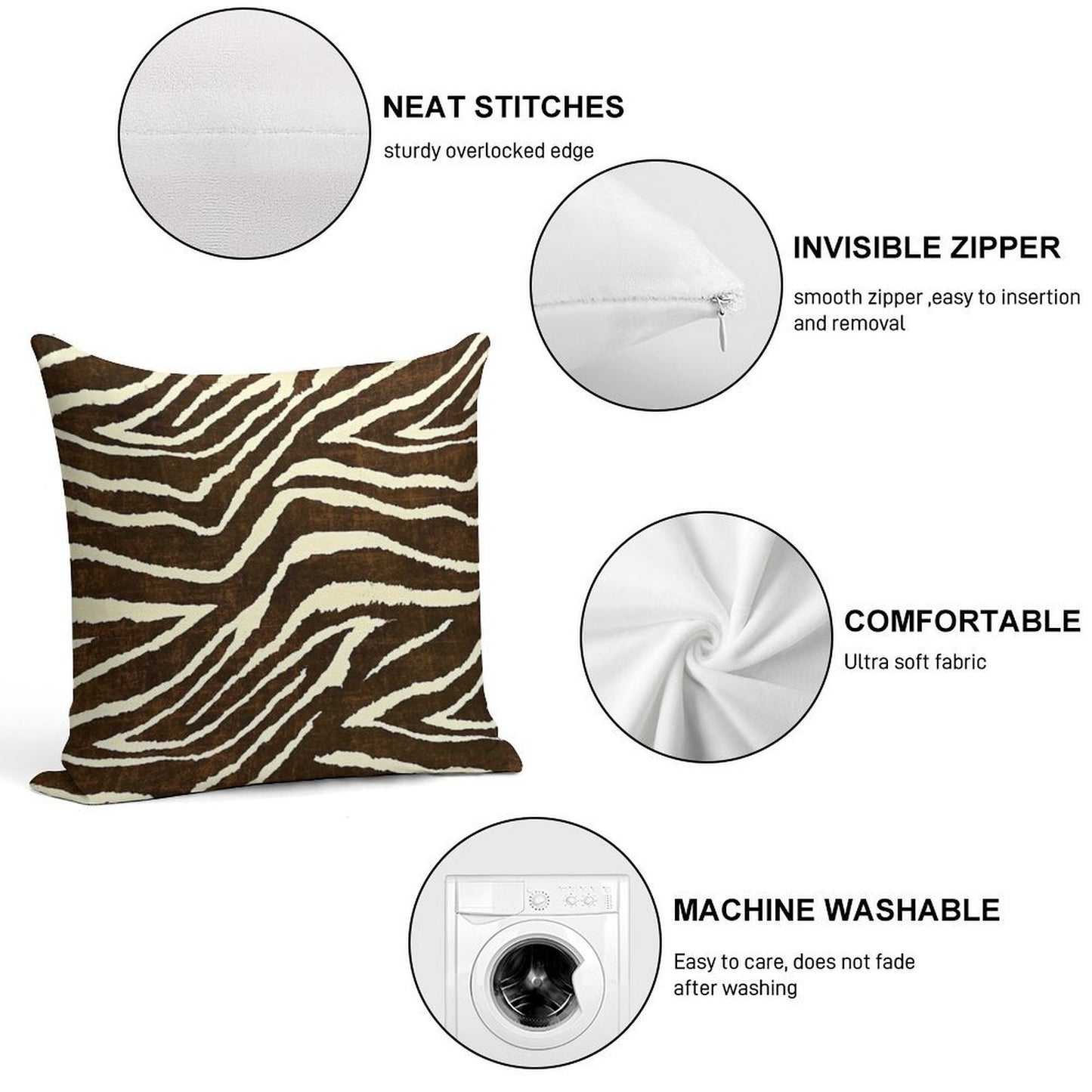 ZEBRA IN WINTER BROWN AND BEIGE ANIMAL PRINT Soft High-Density Material Throw Pillow