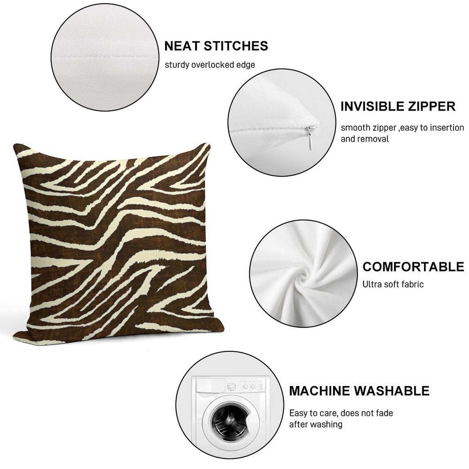 ZEBRA IN WINTER BROWN AND BEIGE ANIMAL PRINT Soft High-Density Material Throw Pillow