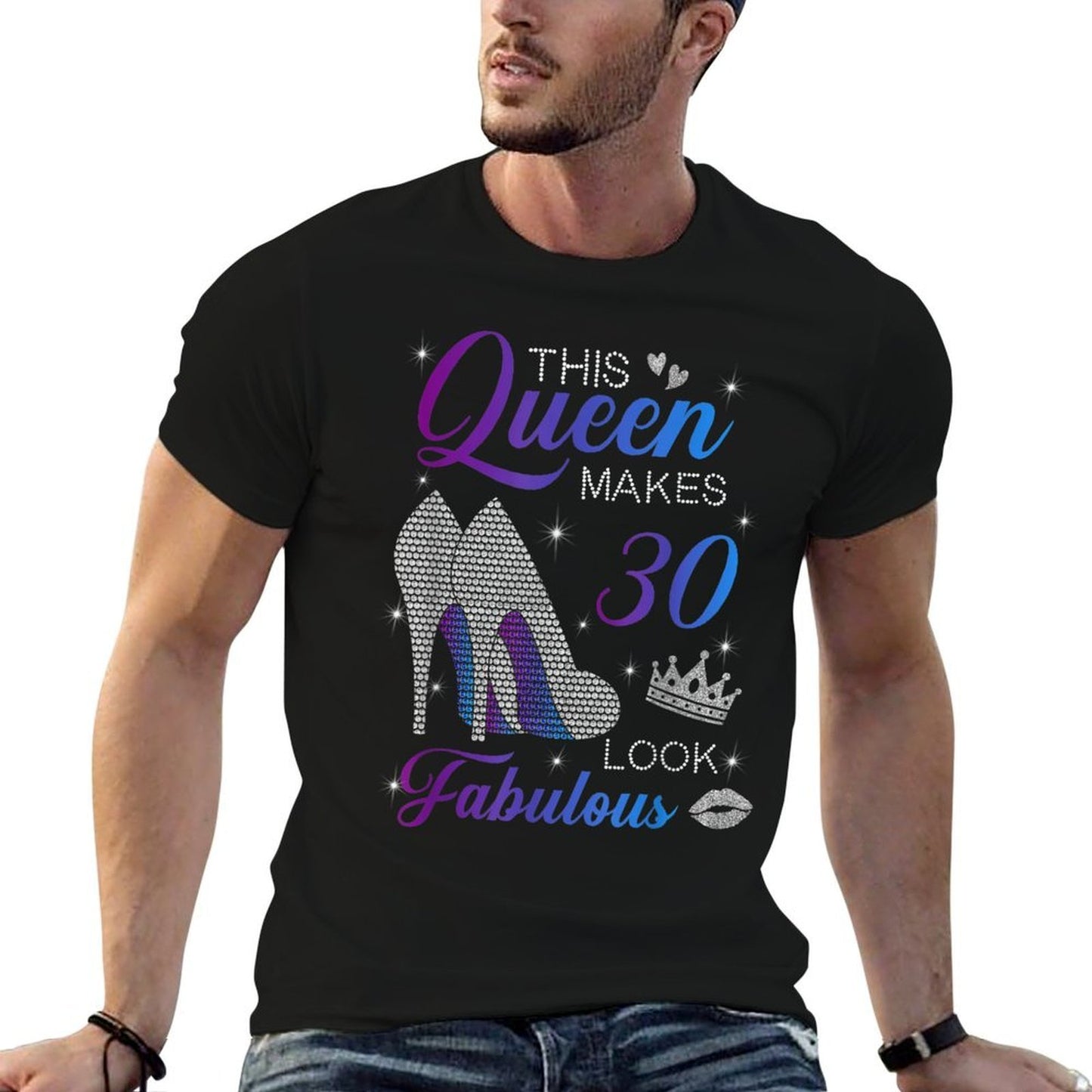 This Queen Makes 30 Look Fabulous High Heels 30th Birthday Heathered Texture T-Shirt