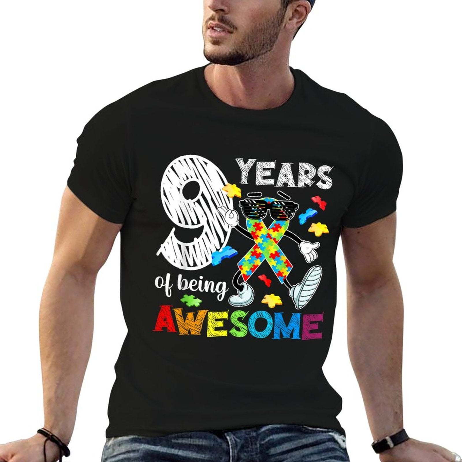 9th Autism Birthday Party Nine Year Old Autistic Boy  Stretchy T-Shirt