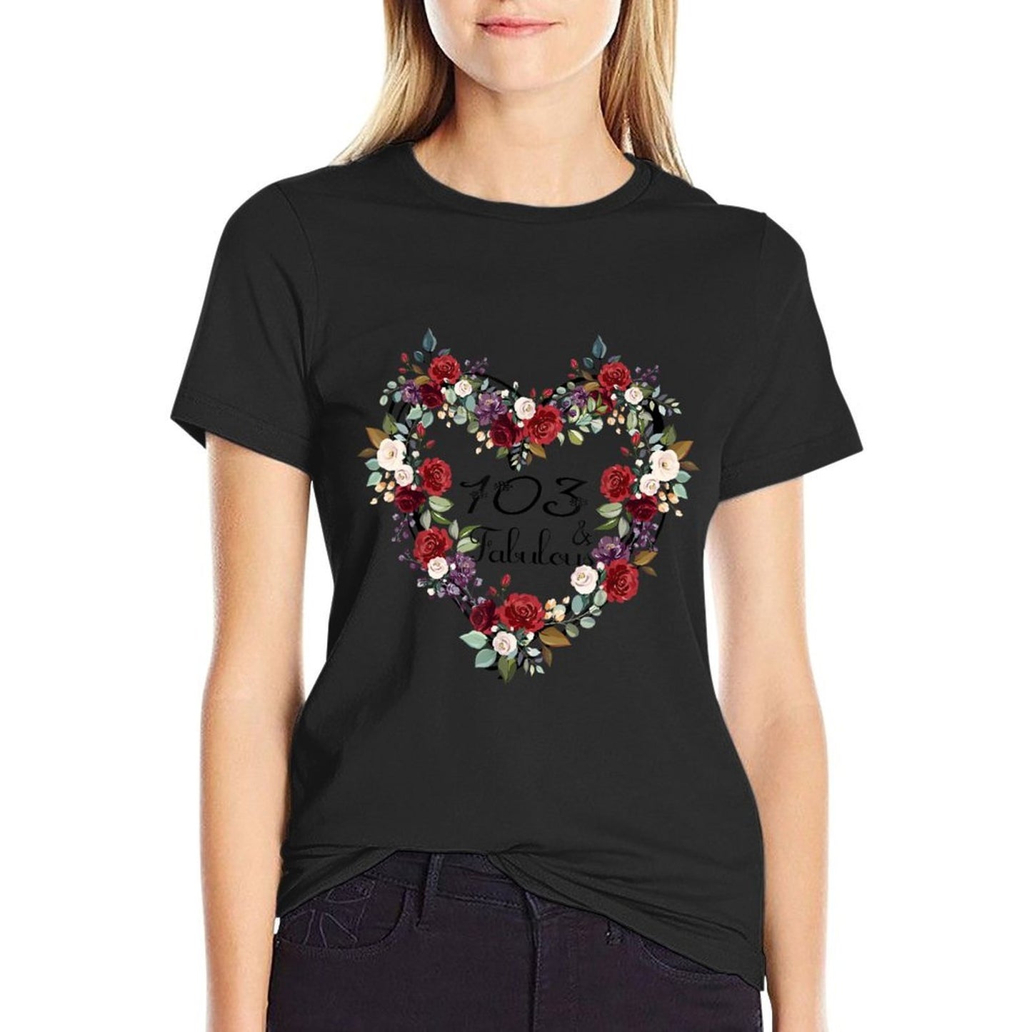 103 & Fabulous 103 Years Old 103rd Birthday Gift For Women Ribbed Collar T-Shirt