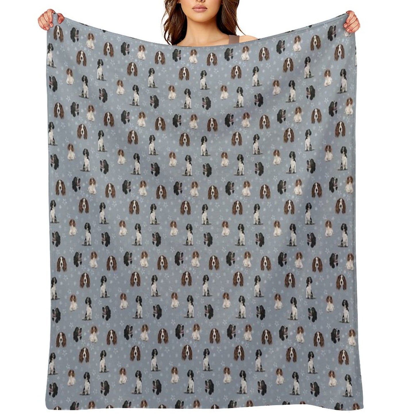 The Springer Spaniel Blue Plush Throw Blanket