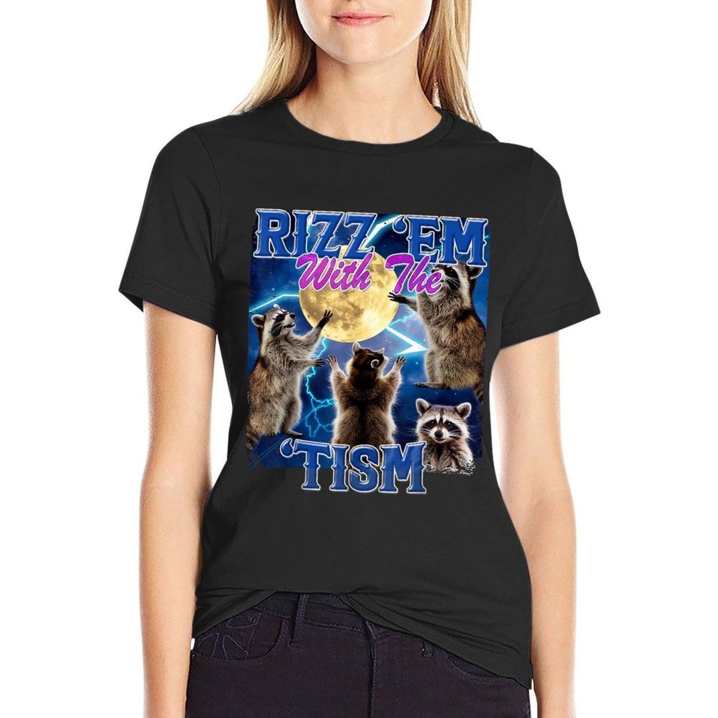 Rizz Em With The Tism Meme Autistic Raccoon Funny Rizz Summer-ready Fabric T-Shirt