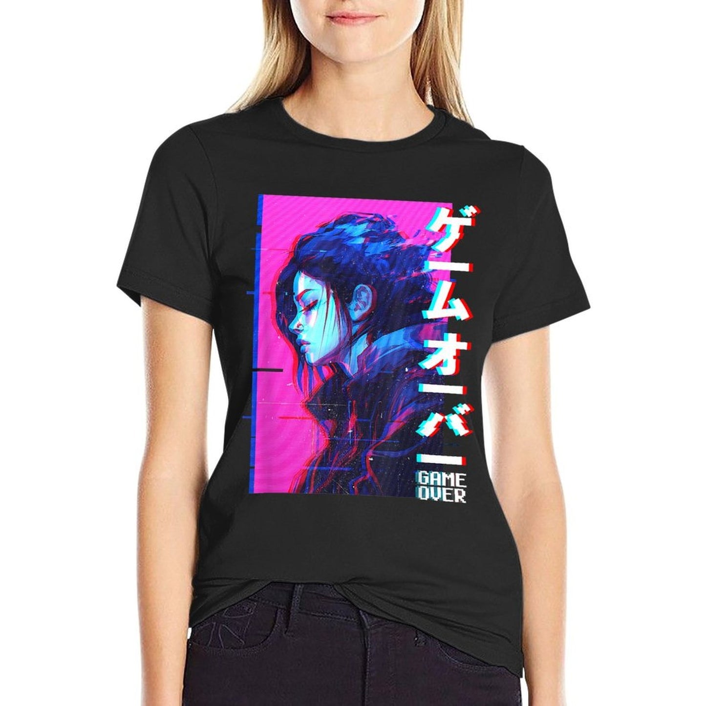 Sad Japanese Anime Girl Game Over Vaporwave Aesthetic Affordable Price T-Shirt