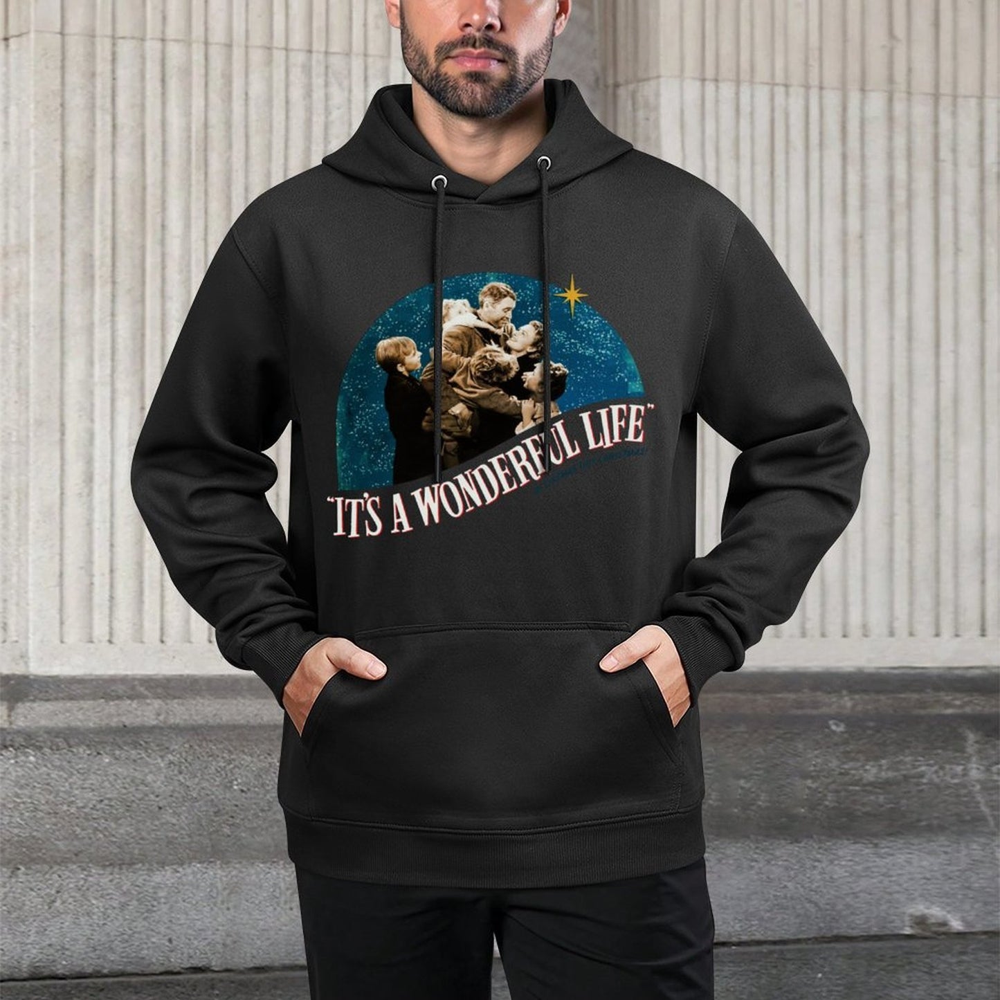 Vintage Christmas Classic Its A Wonderful Life Breathable Fabric Hoodie