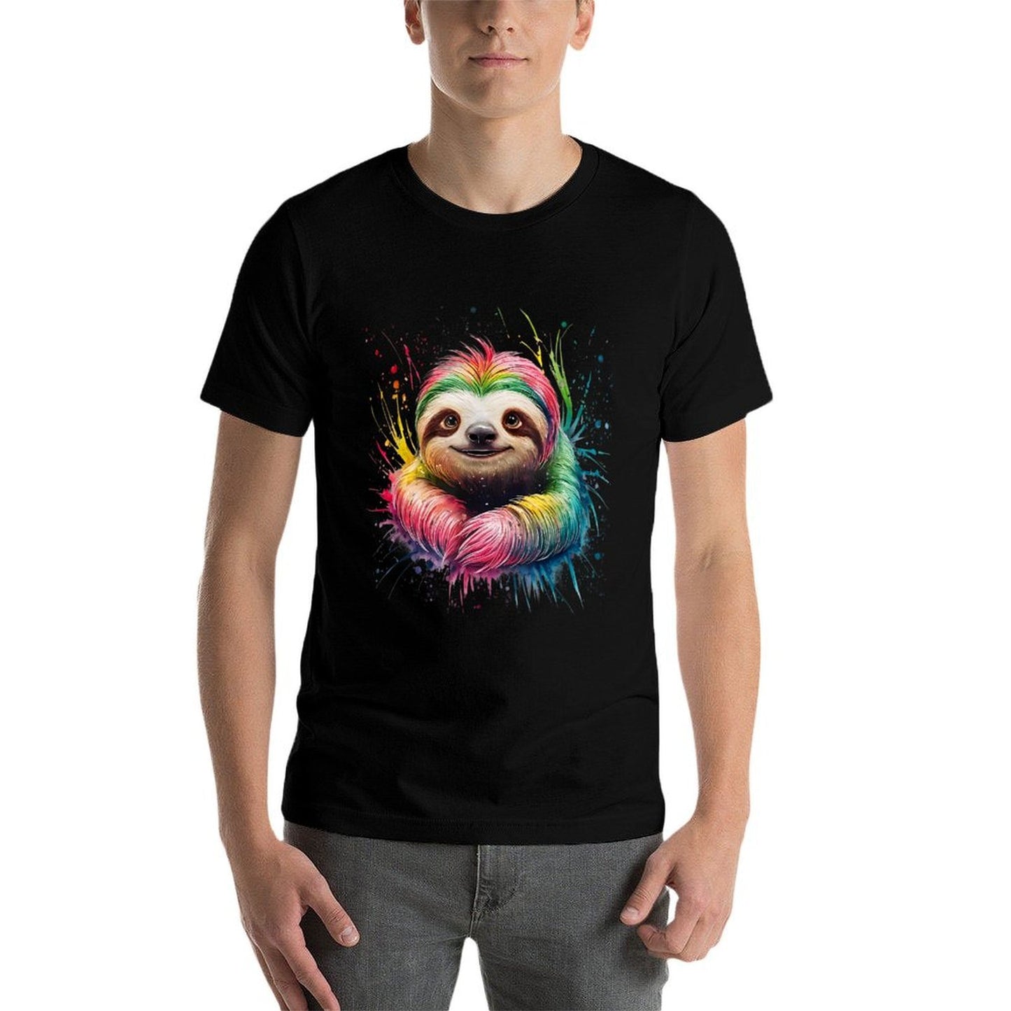 Sloth Men Woman Colorful Watercolor Sloth Heathered Texture T-Shirt