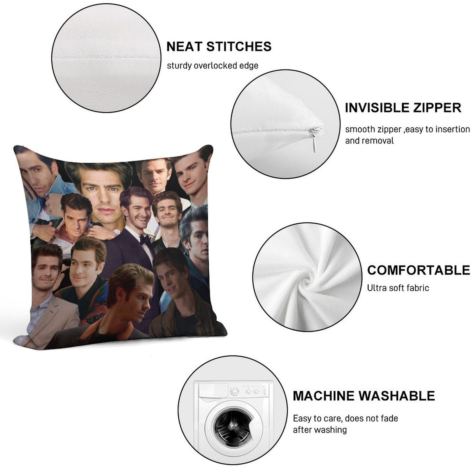 Andrew Garfield Collage Soft High-Density Material Throw Pillow