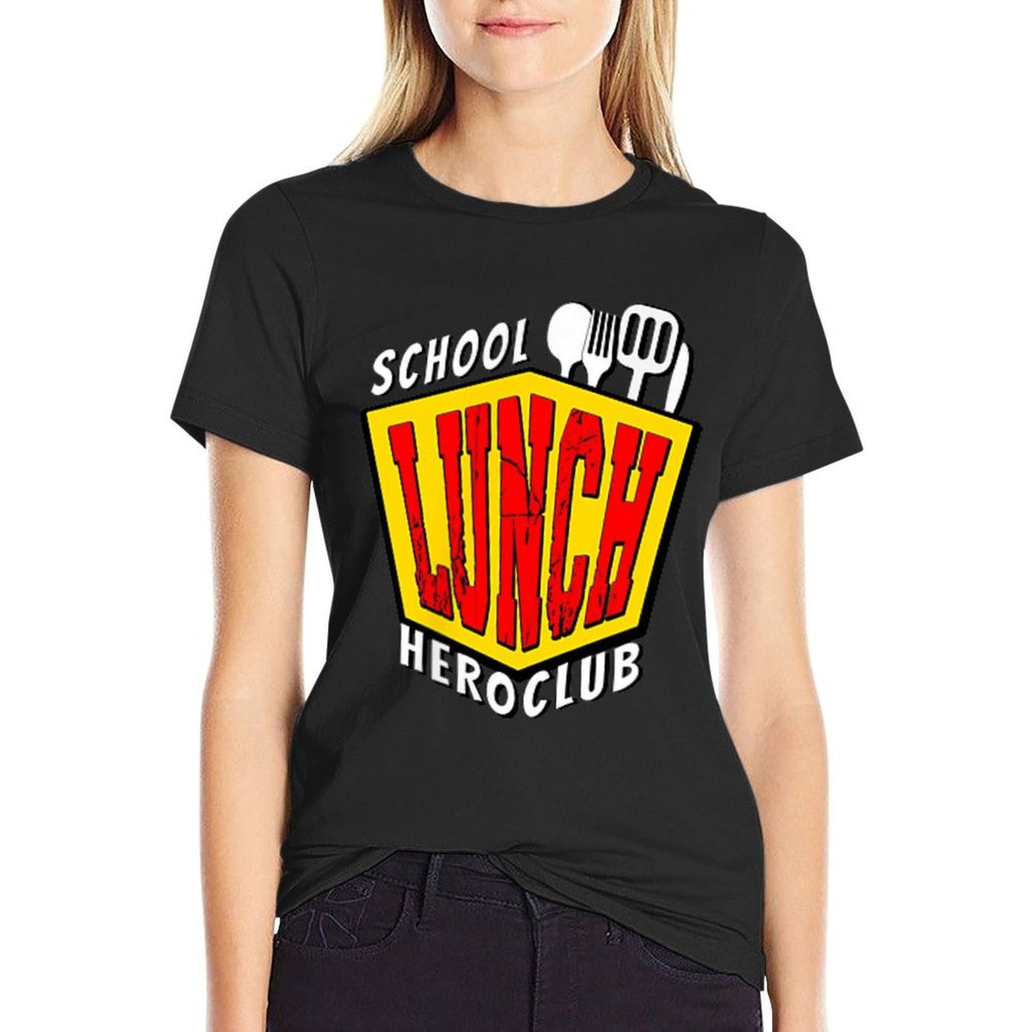School Lunch Hero Club Food Service Cafeteria Canteen Worker Ribbed Collar T-Shirt