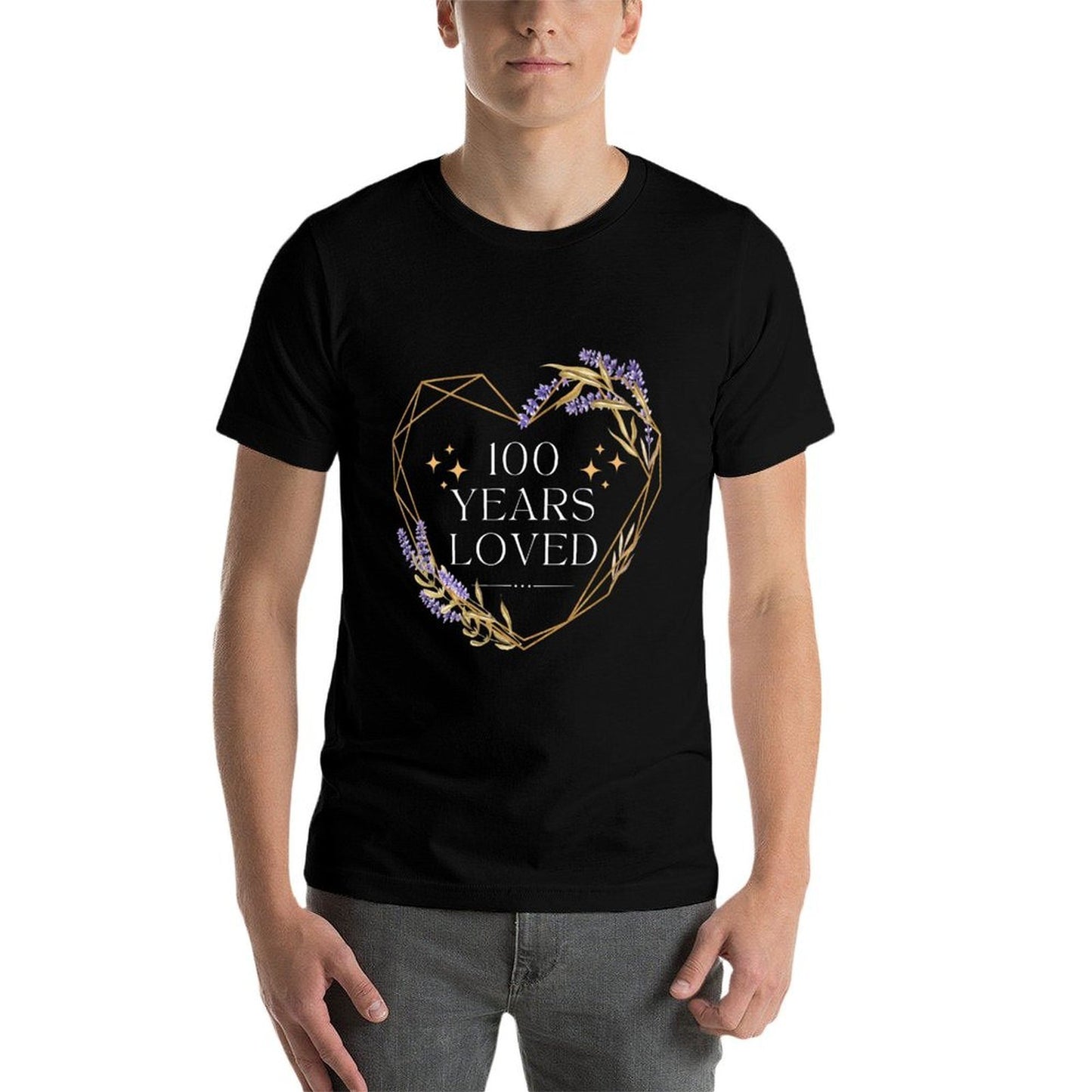 100 Years Loved Cool Flower Heart Frame 100th Birthday HBD Graphic-printed T-Shirt
