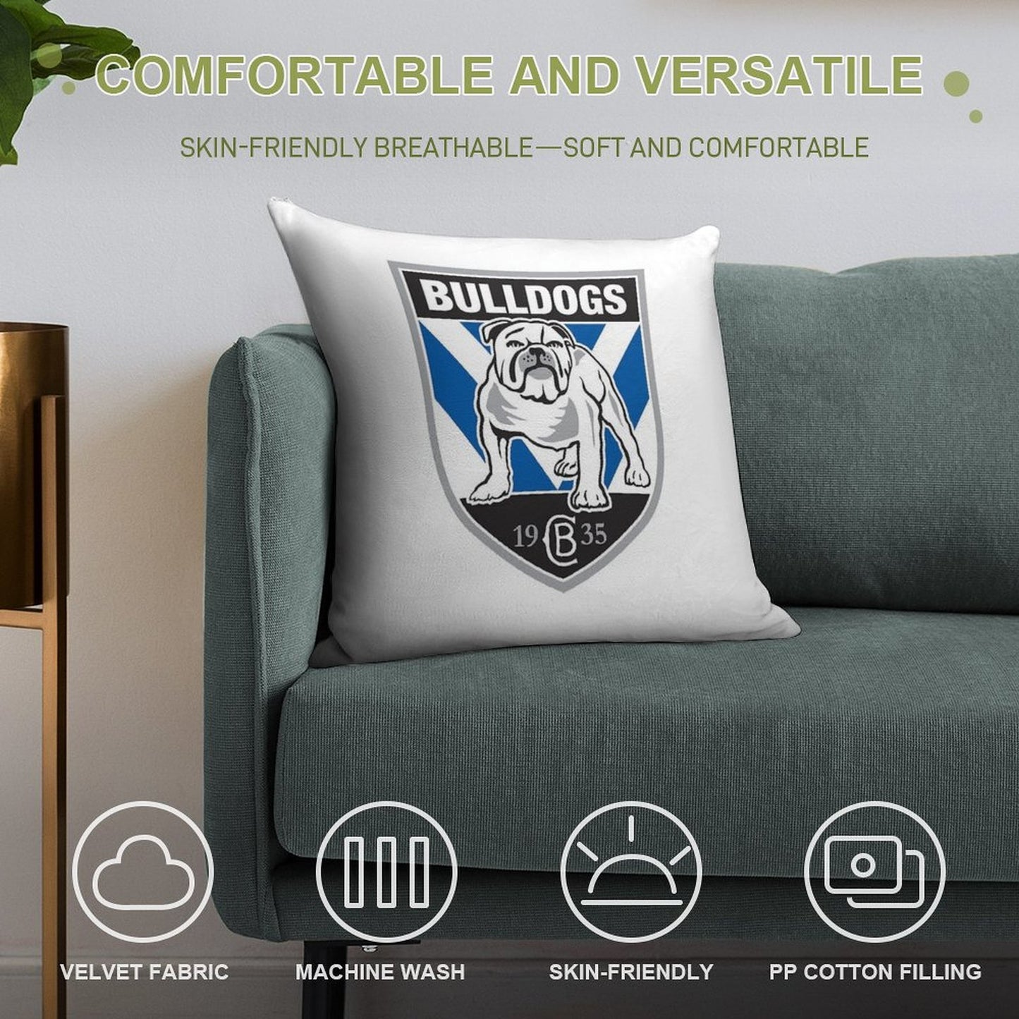 Rugby Bulldogs Canterbury Soft Reinforced Edging Throw Pillow
