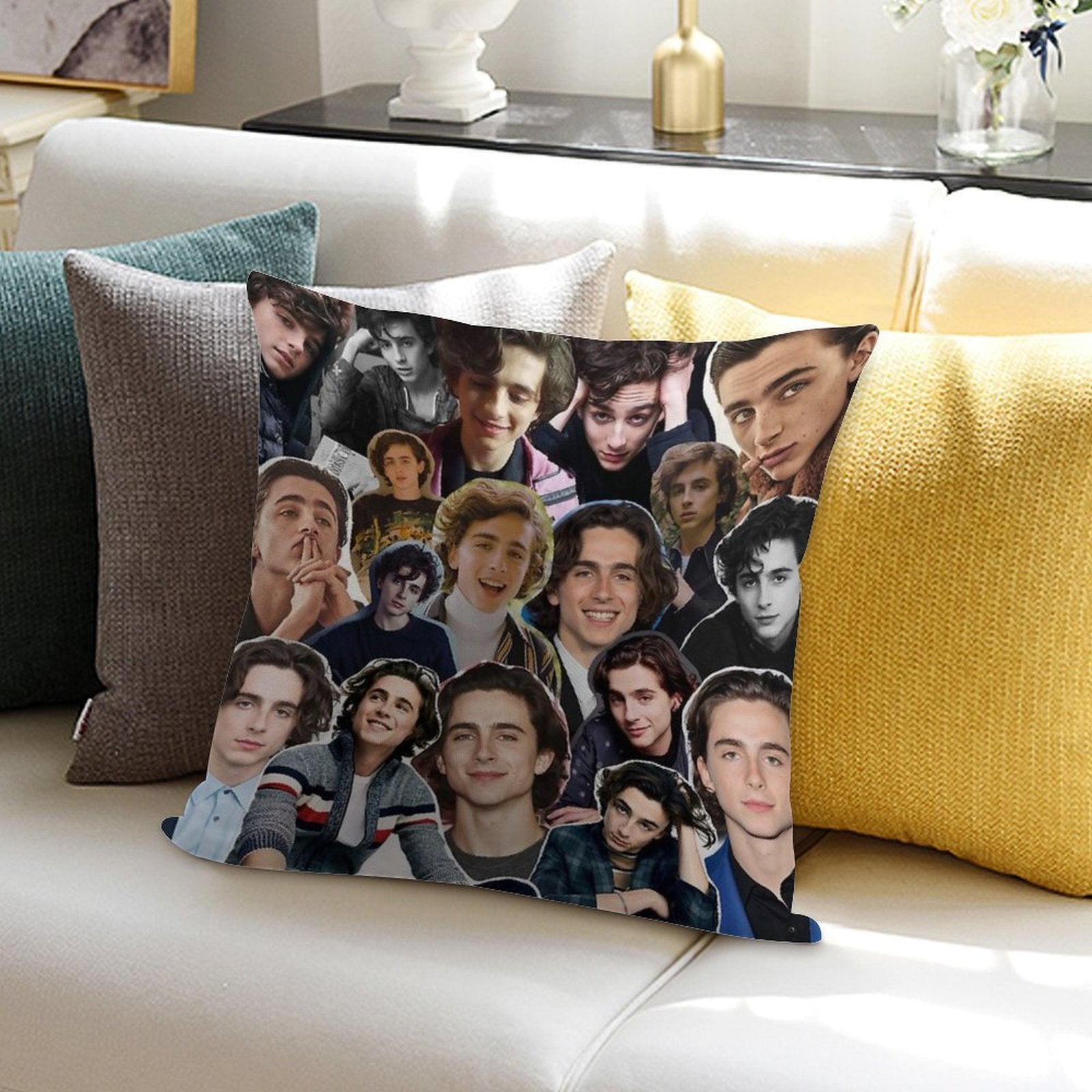 Timothée Chalamet Collage 2.0 Soft Short Plush Fabric Throw Pillow