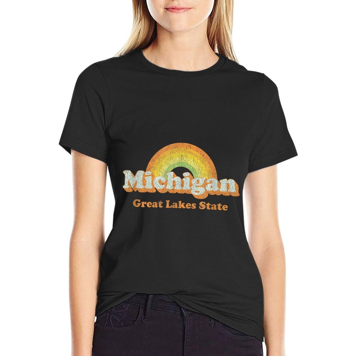 Retro Michigan T Vintage 70s Rainbow Design  Cotton T-Shirt