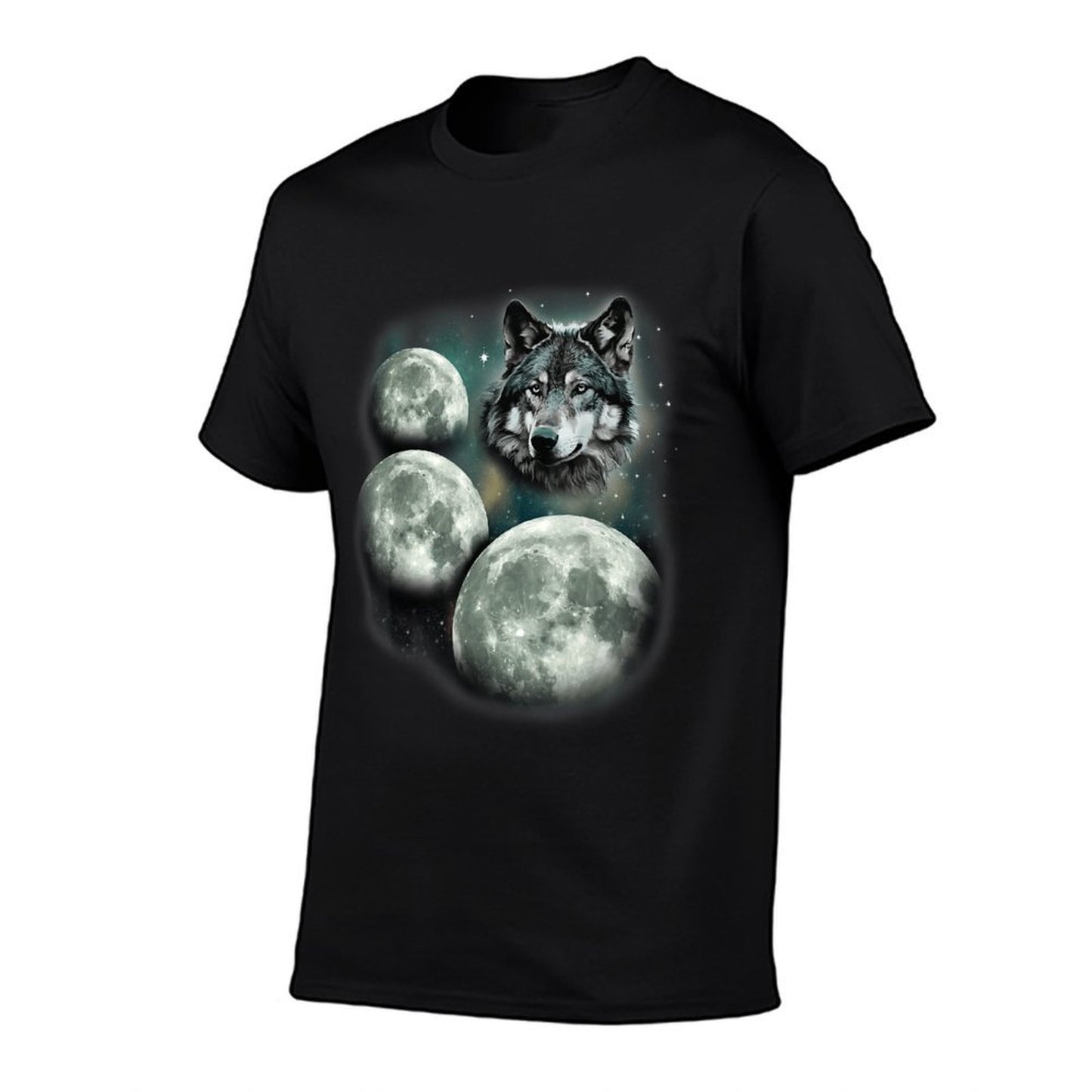 Three Moon Wolf 3 Moons Howling At Space Wolf Magic Meme Ribbed Collar T-Shirt
