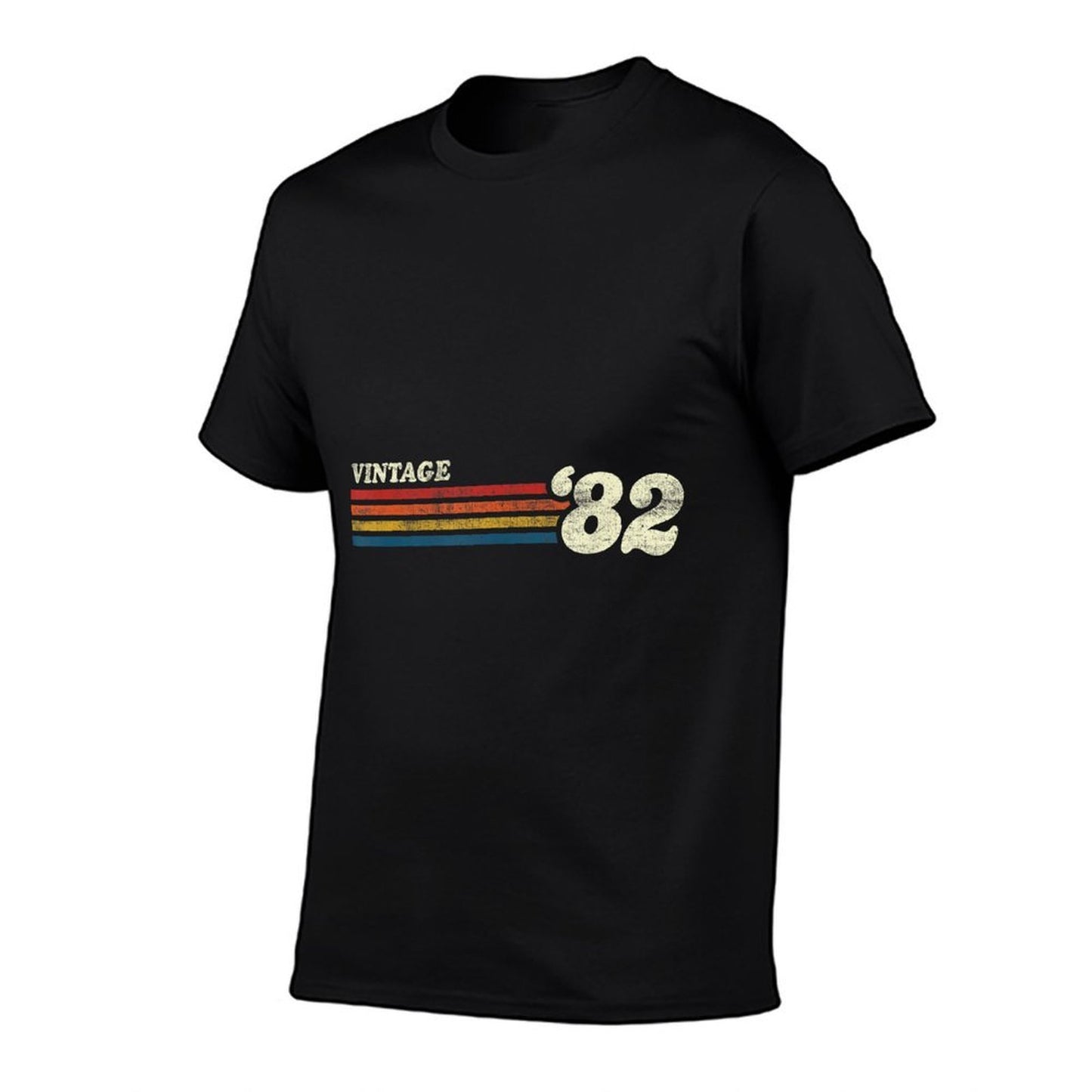 Vintage 1982 Chest Stripe Birthday Heathered Texture T-Shirt