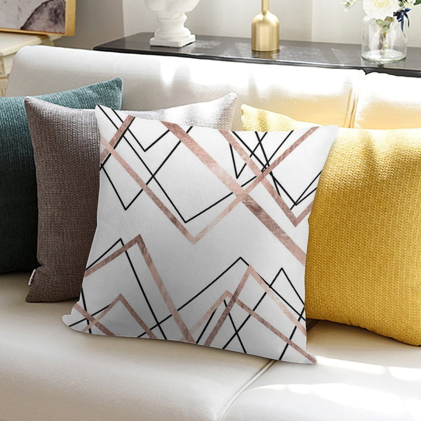 Rose Gold White Linear Triangle Abstract Pattern Soft Ultra-Soft Texture Throw Pillow