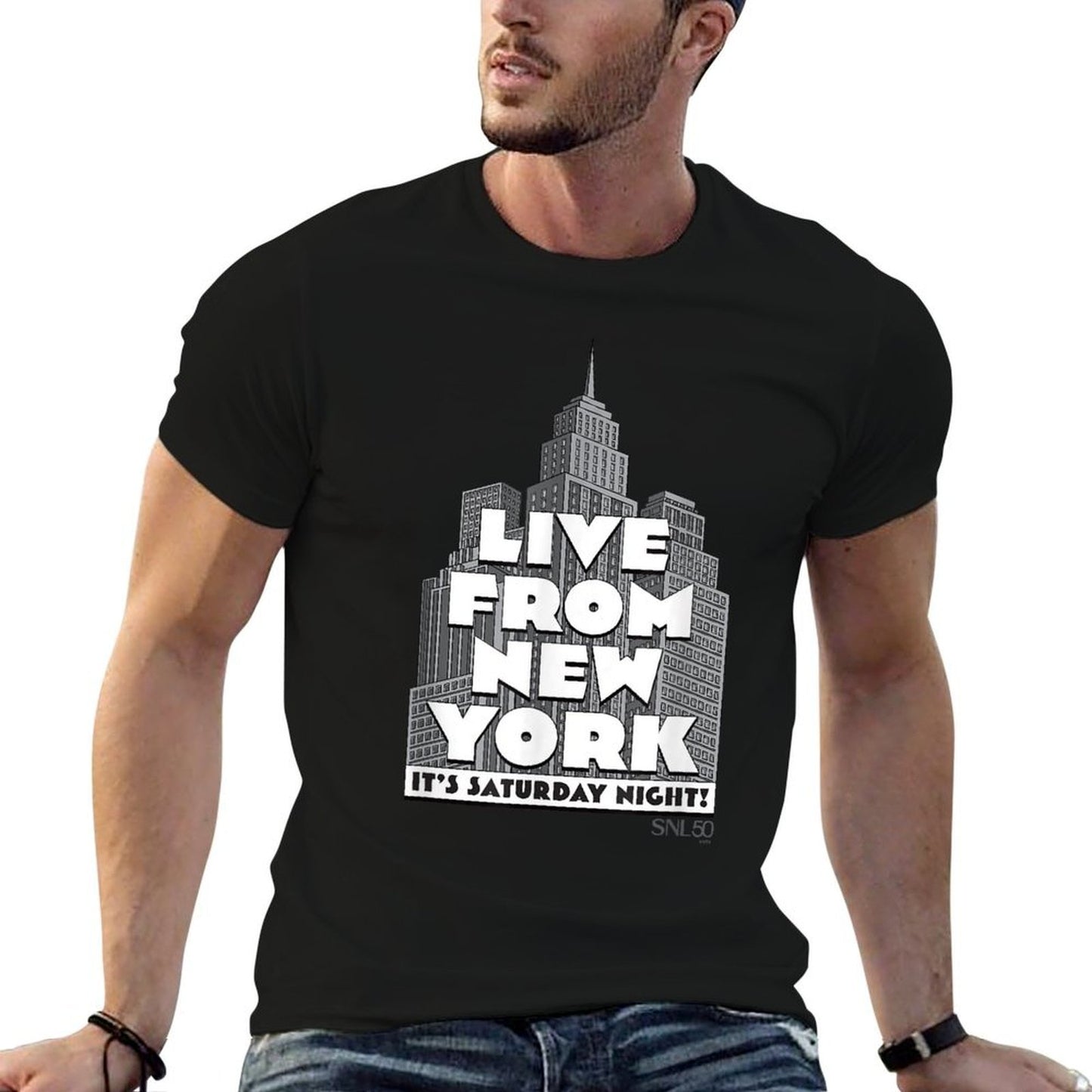 SNL Live From New York It’s Saturday Night! NYC Skyline High-quality Stitching T-Shirt