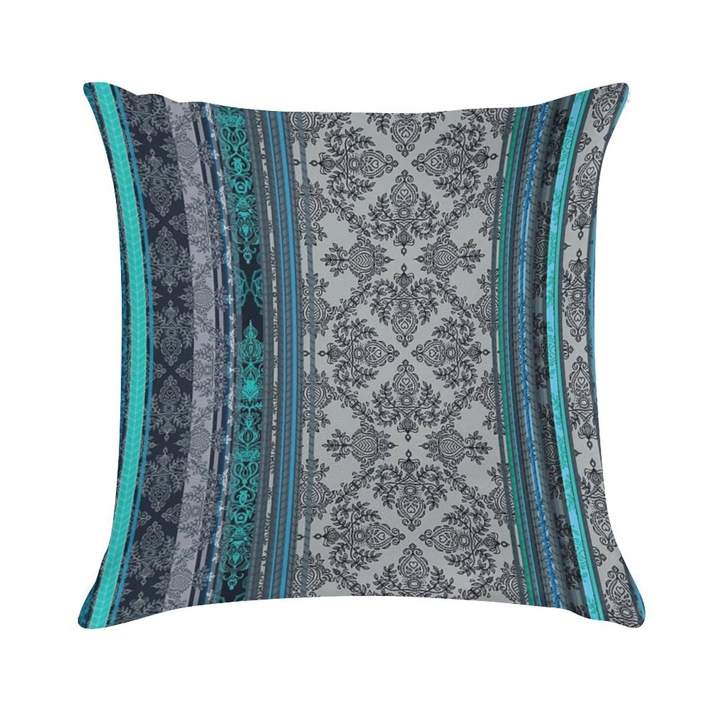 Teal, Aqua & Grey Vintage Bohemian Wallpaper Soft Skin-Friendly Throw Pillow