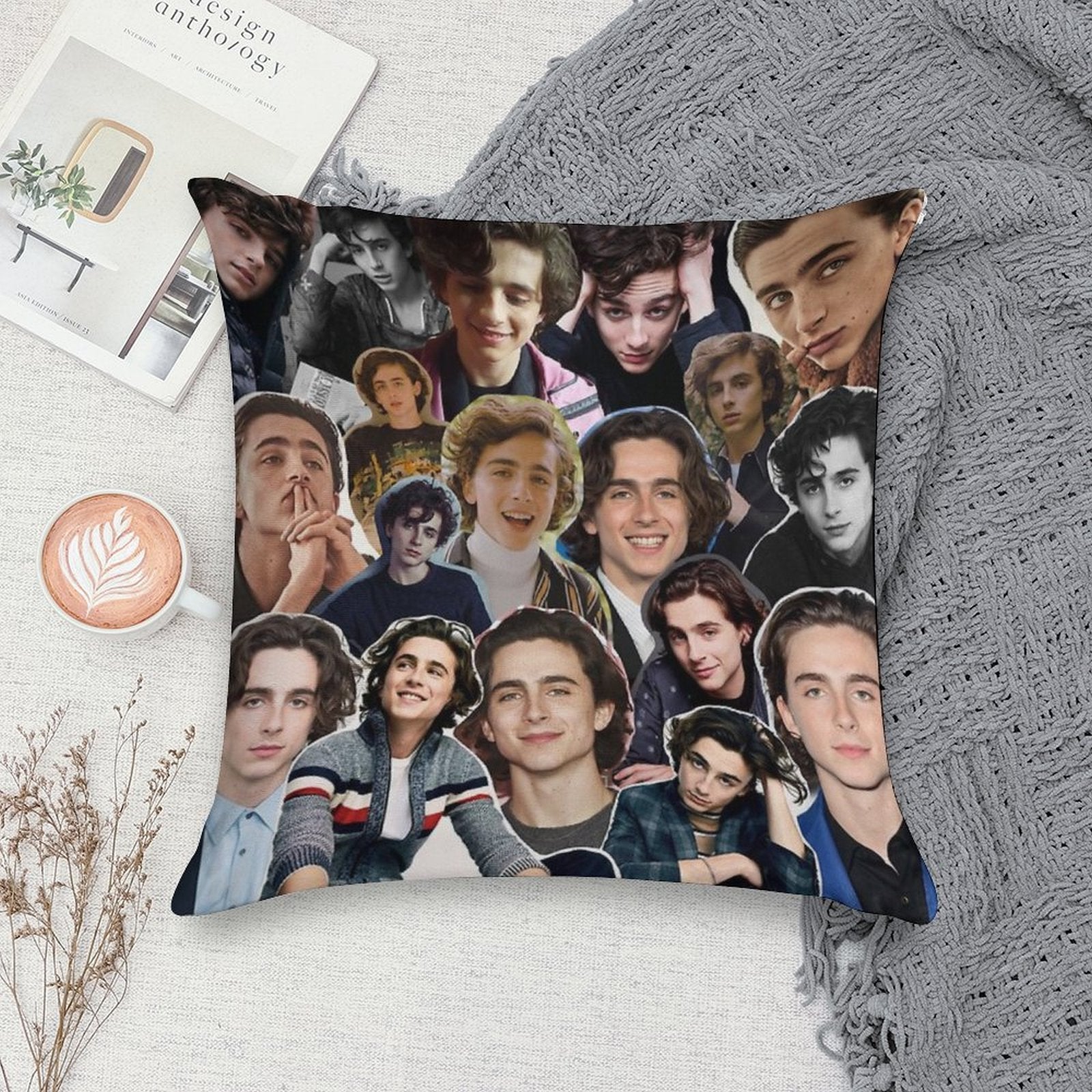 Timothée Chalamet Collage 2.0 Soft Short Plush Fabric Throw Pillow
