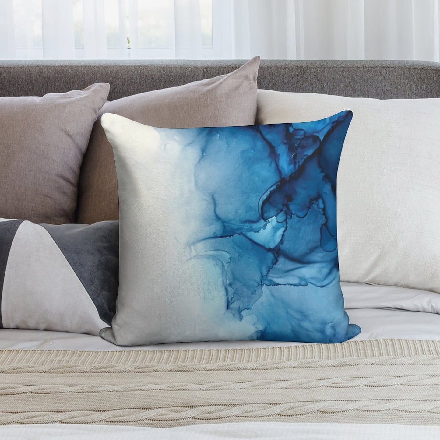 Blue Tides - Alcohol Ink Painting Soft Home Decor Throw Pillow
