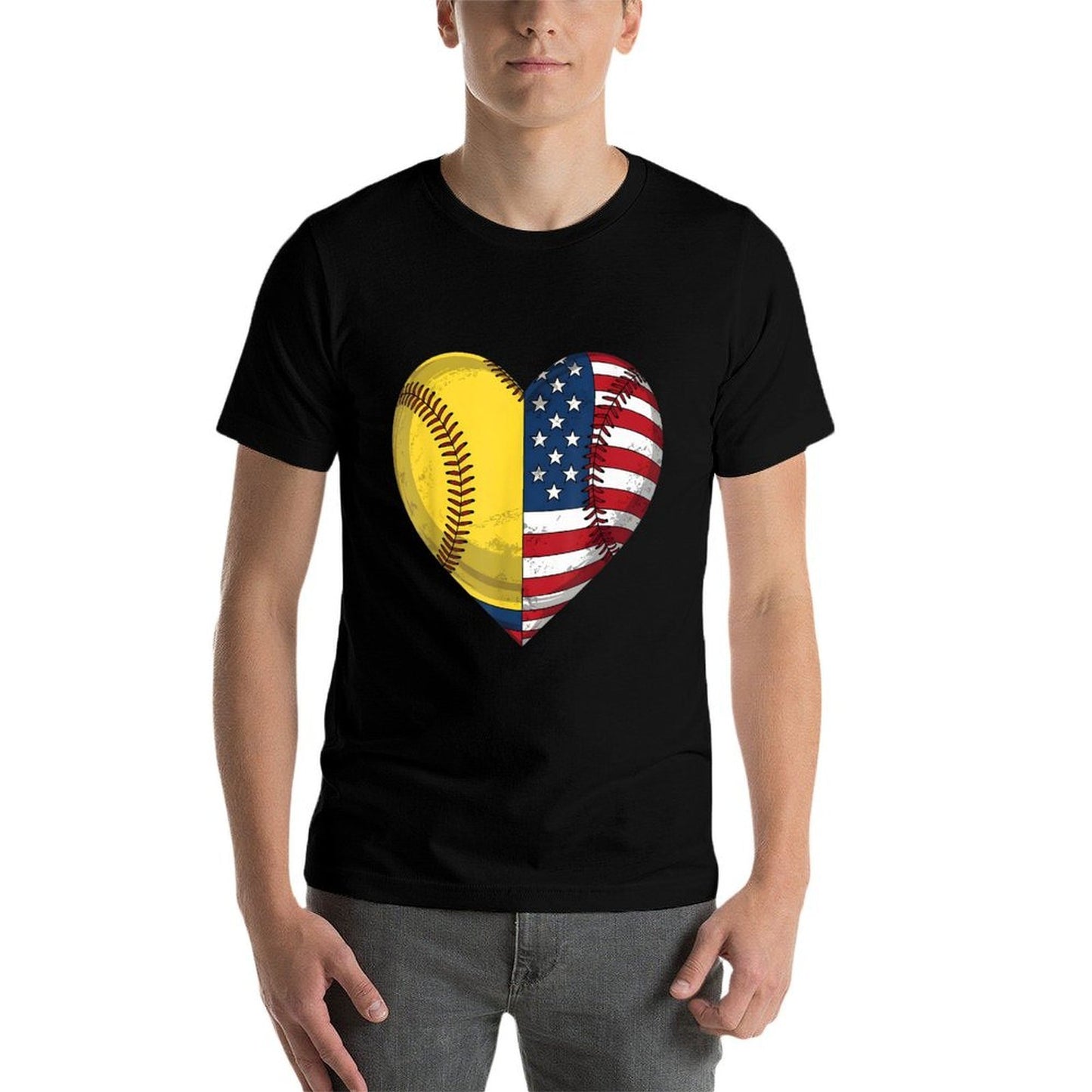 Softball Heart American 4th Of July for Womenn Girl Summer-ready Fabric T-Shirt