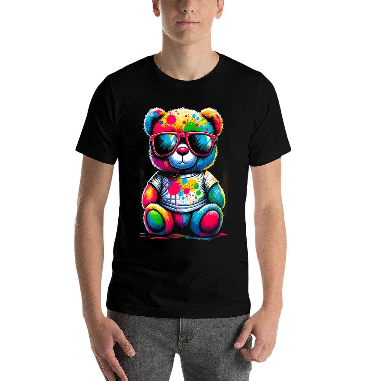 Womens Colorful Teddy Bear with Sunglasses Moisture-wicking T-Shirt