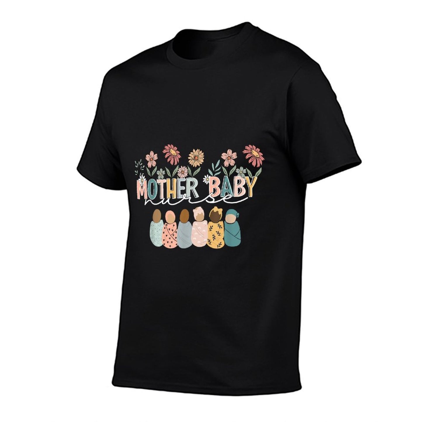 Retro Floral Mother Baby Nurse Womens Nurse Week  Wrinkle-resistant T-Shirt
