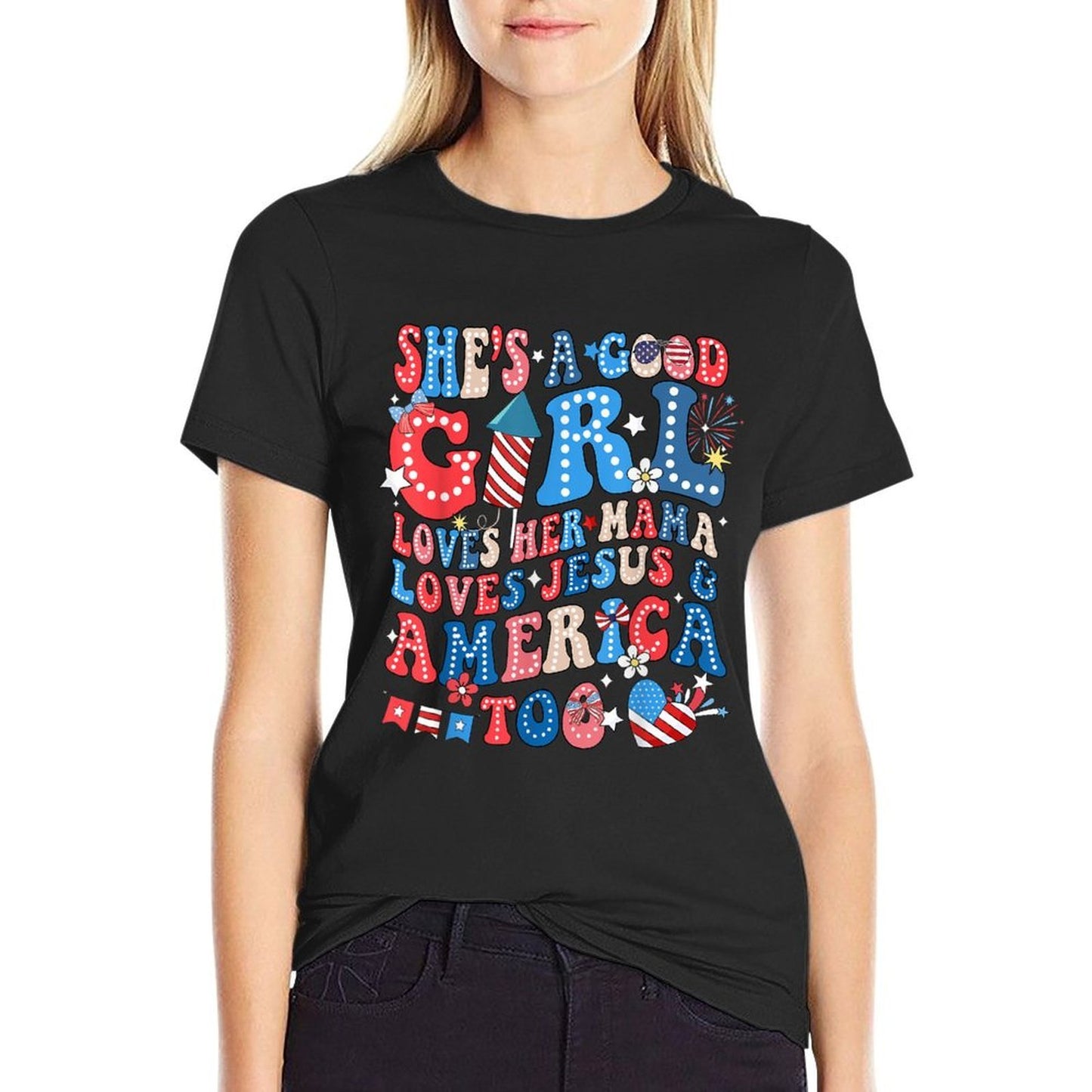 Shes A Good Girl Loves Her Mama Jesus America Too Groovy Soft T-Shirt