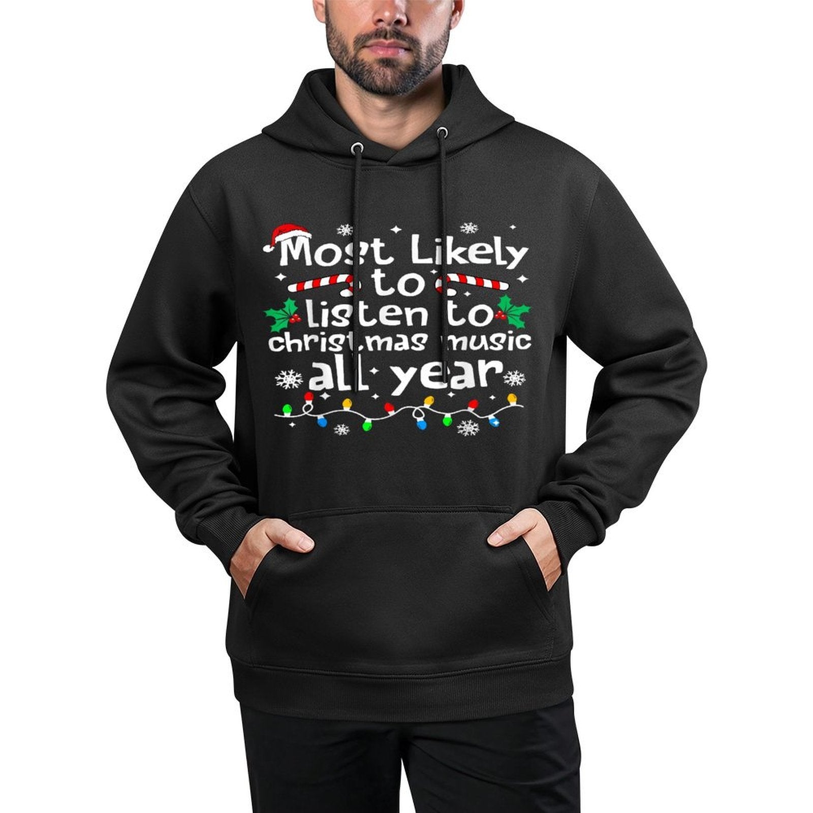 Most Likely to Listen to Music Christmas Matching Family Versatile Streetwear Hoodie